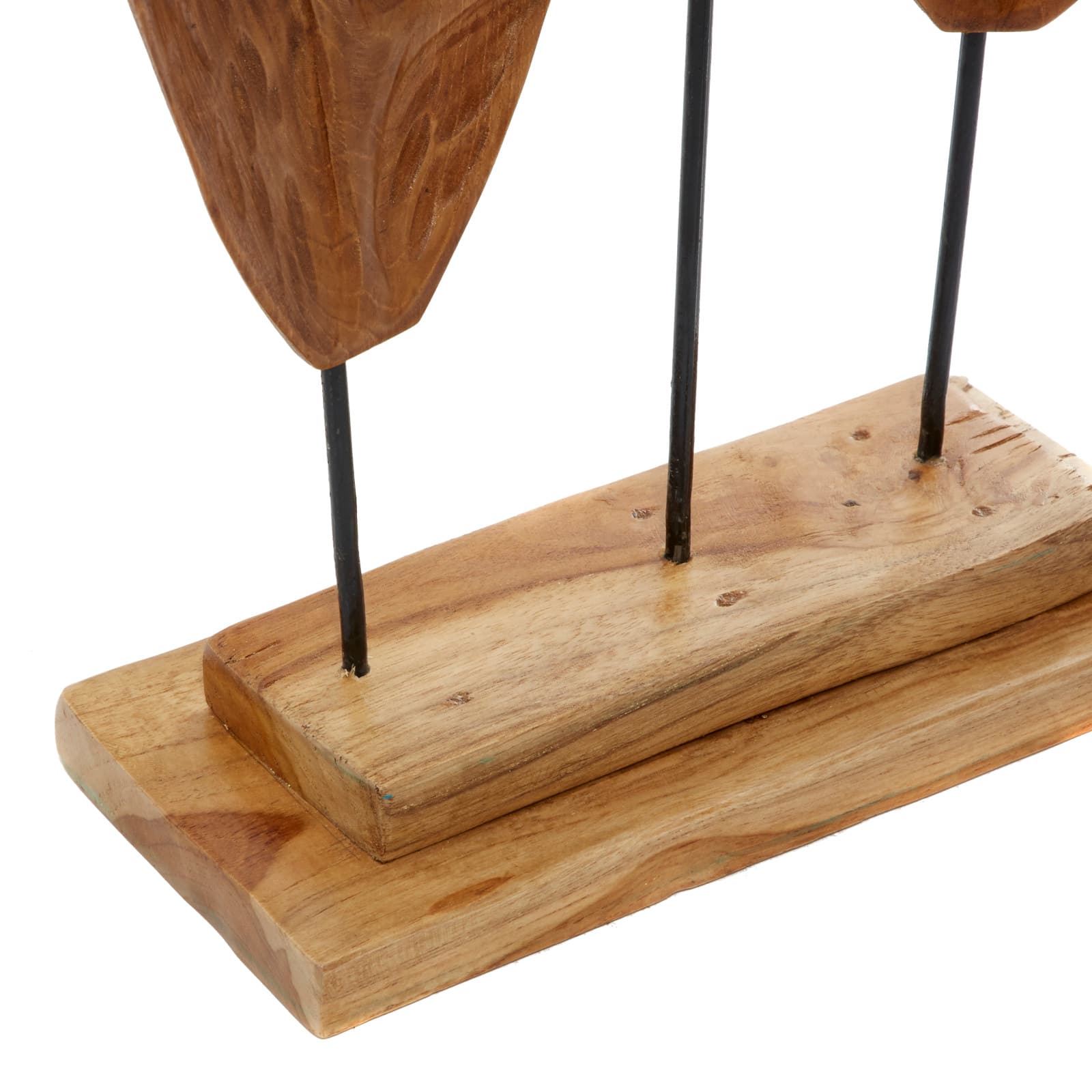 Brown Teak Wood Natural Leaves Sculpture, 23" x 12" x 5"