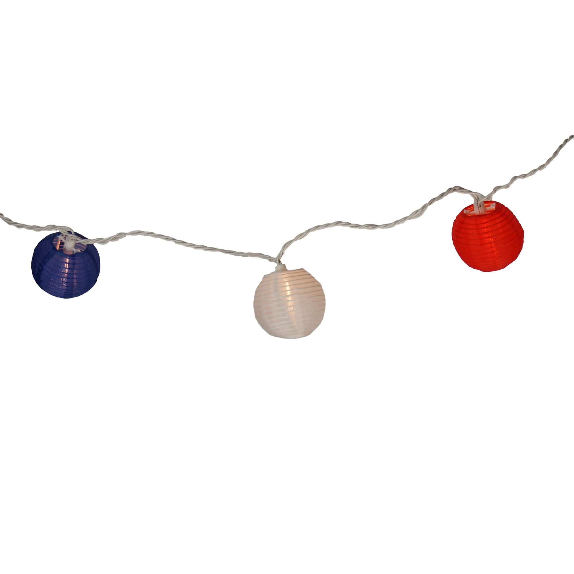 10ct. Red, White & Blue Round Chinese Lantern Patio String Lights