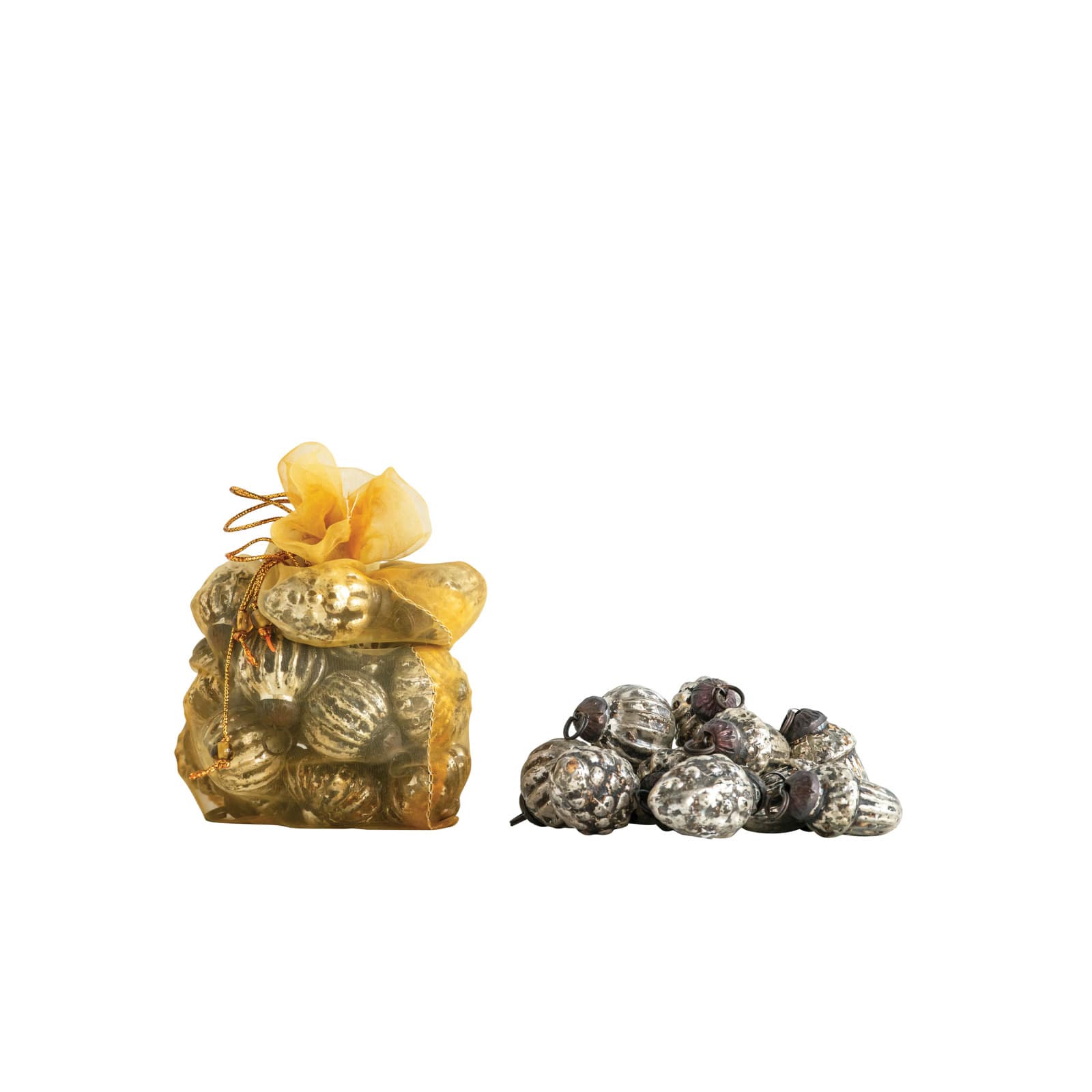 Hello Honey® 36 Pack Distressed Gray Embossed Mercury Glass Ornaments in Organza Bag