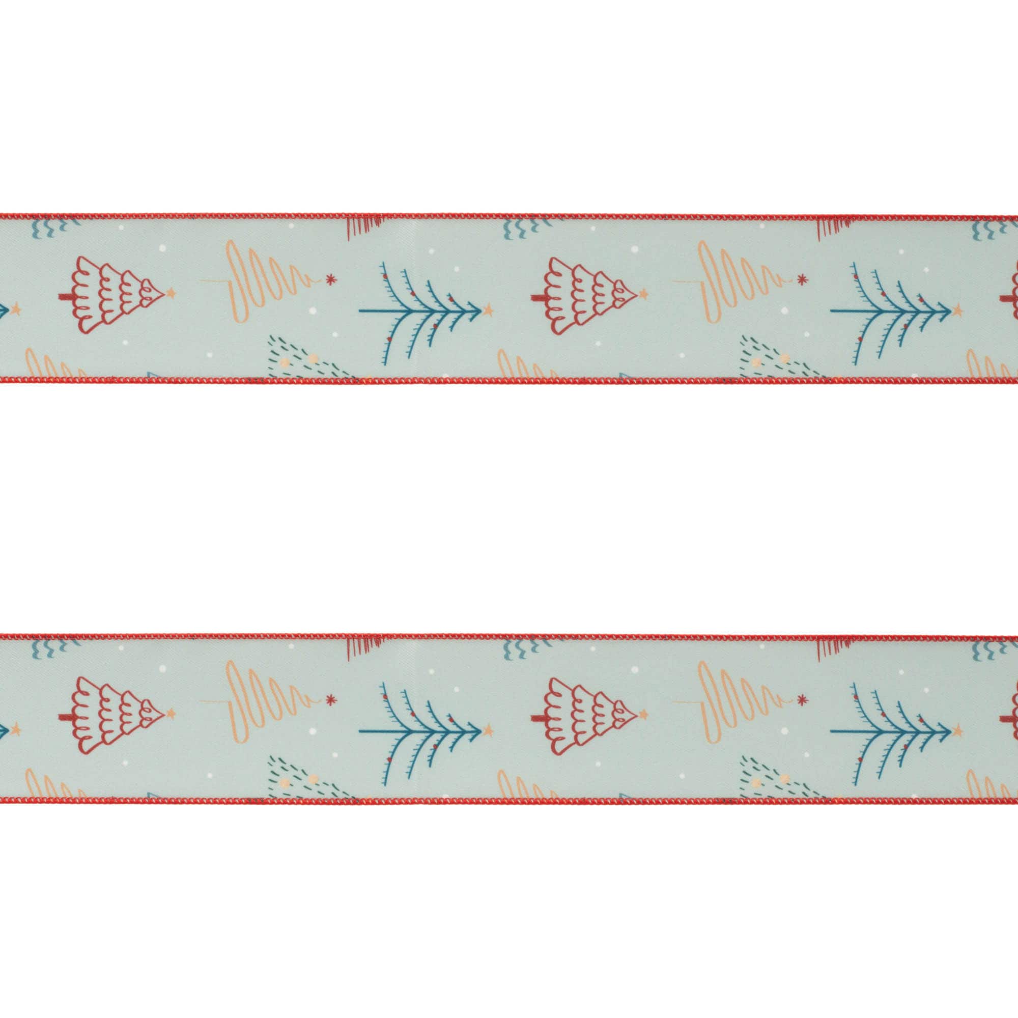 Christmas Tree Print Wired Ribbon 2 set.