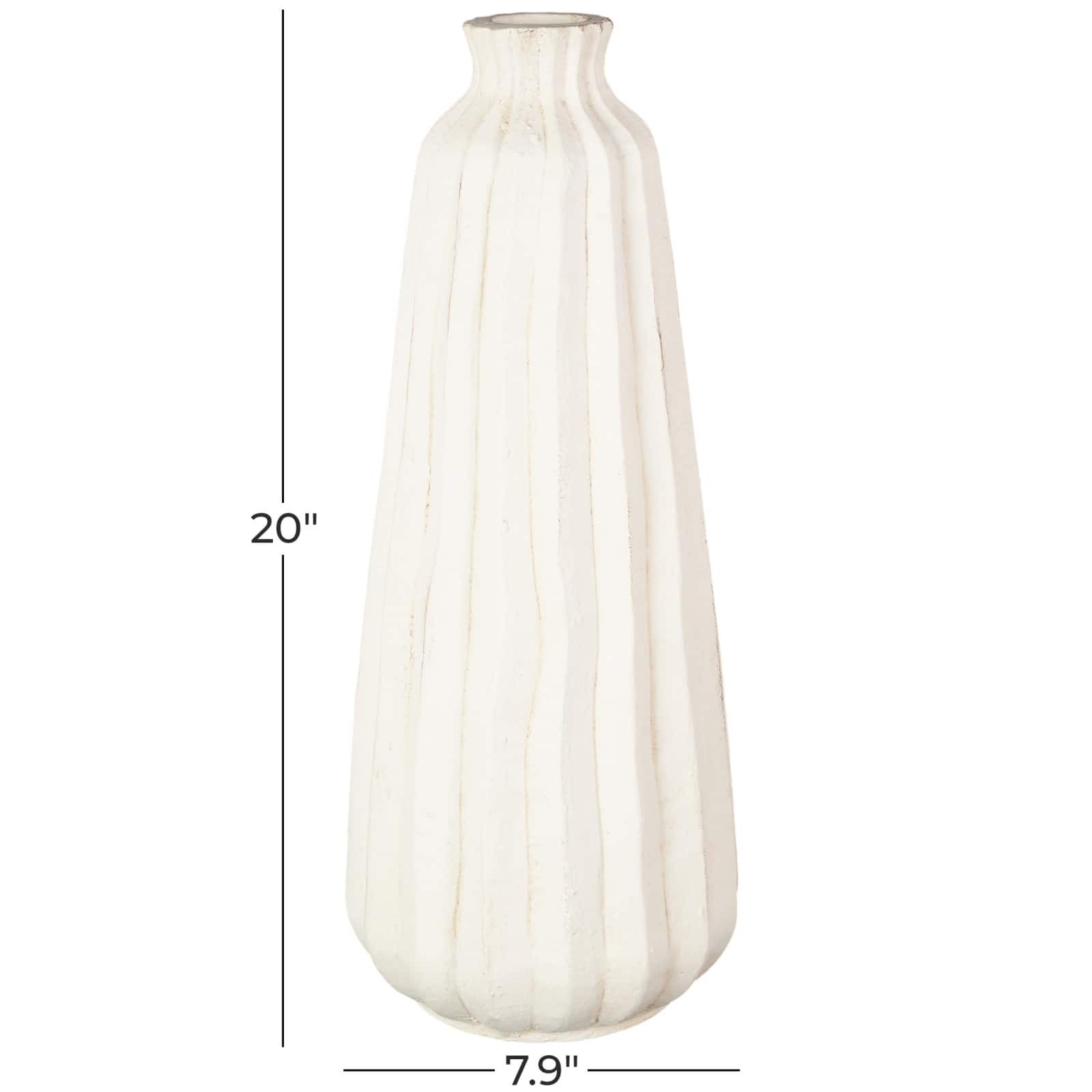20" Cream Magnesium Oxide with Carved Grooves Vase