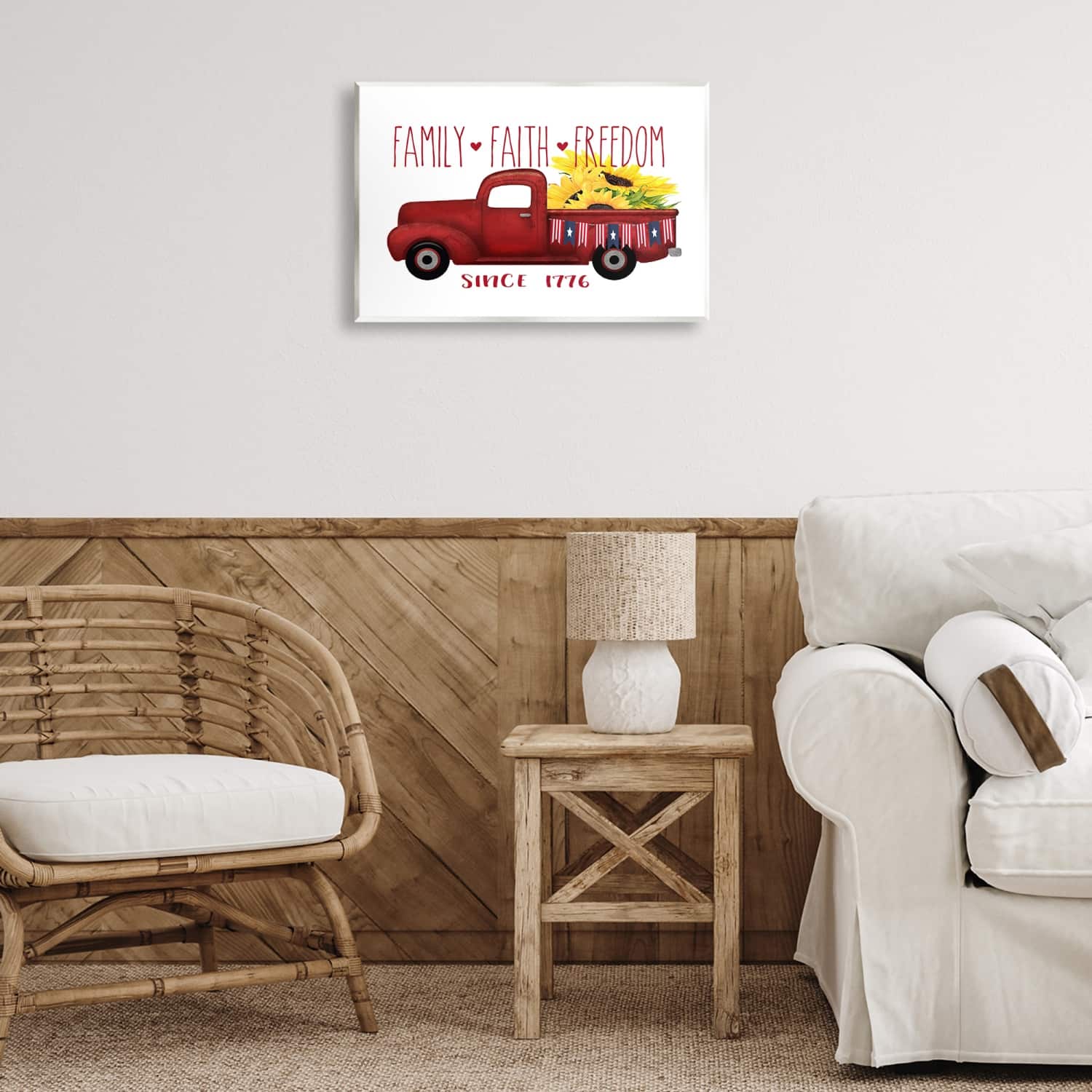 Stupell Industries Family Faith Freedom Americana Floral Country Truck Wall Plaque Art