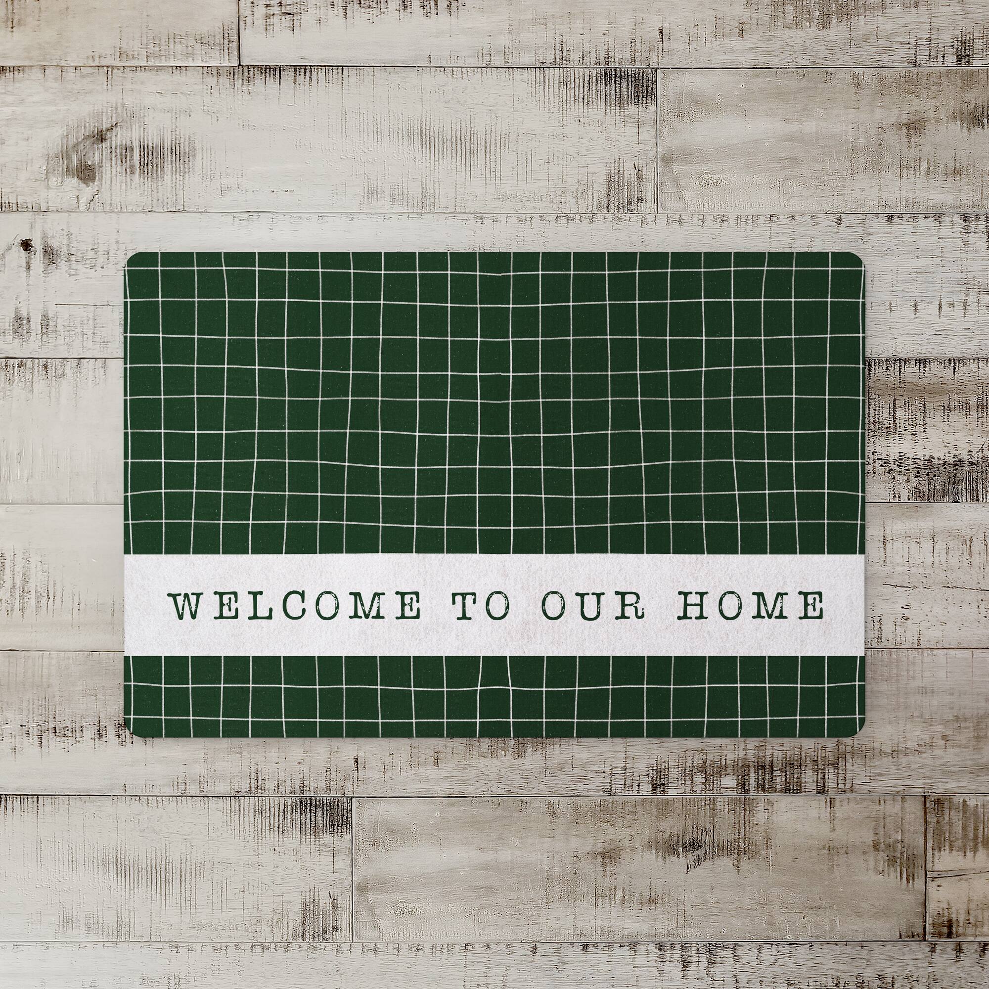 Dark Green and White Pencil Grid Floor Mat