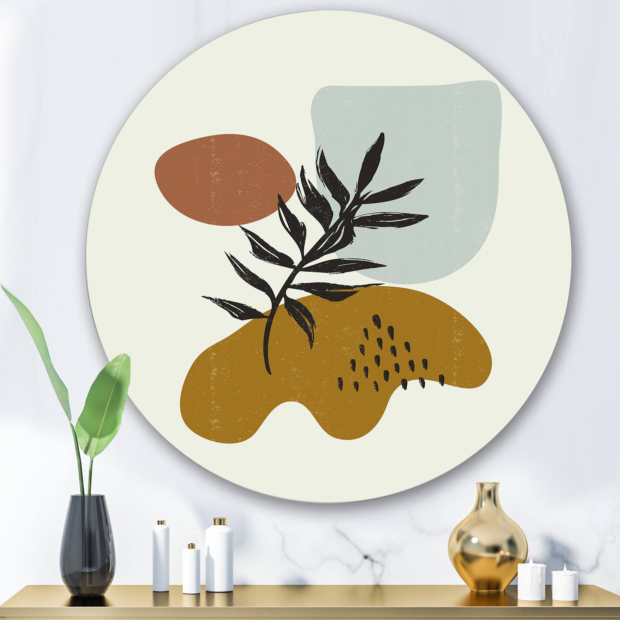Designart - Botanical Minimalist Leaf With Abstract Shapes II