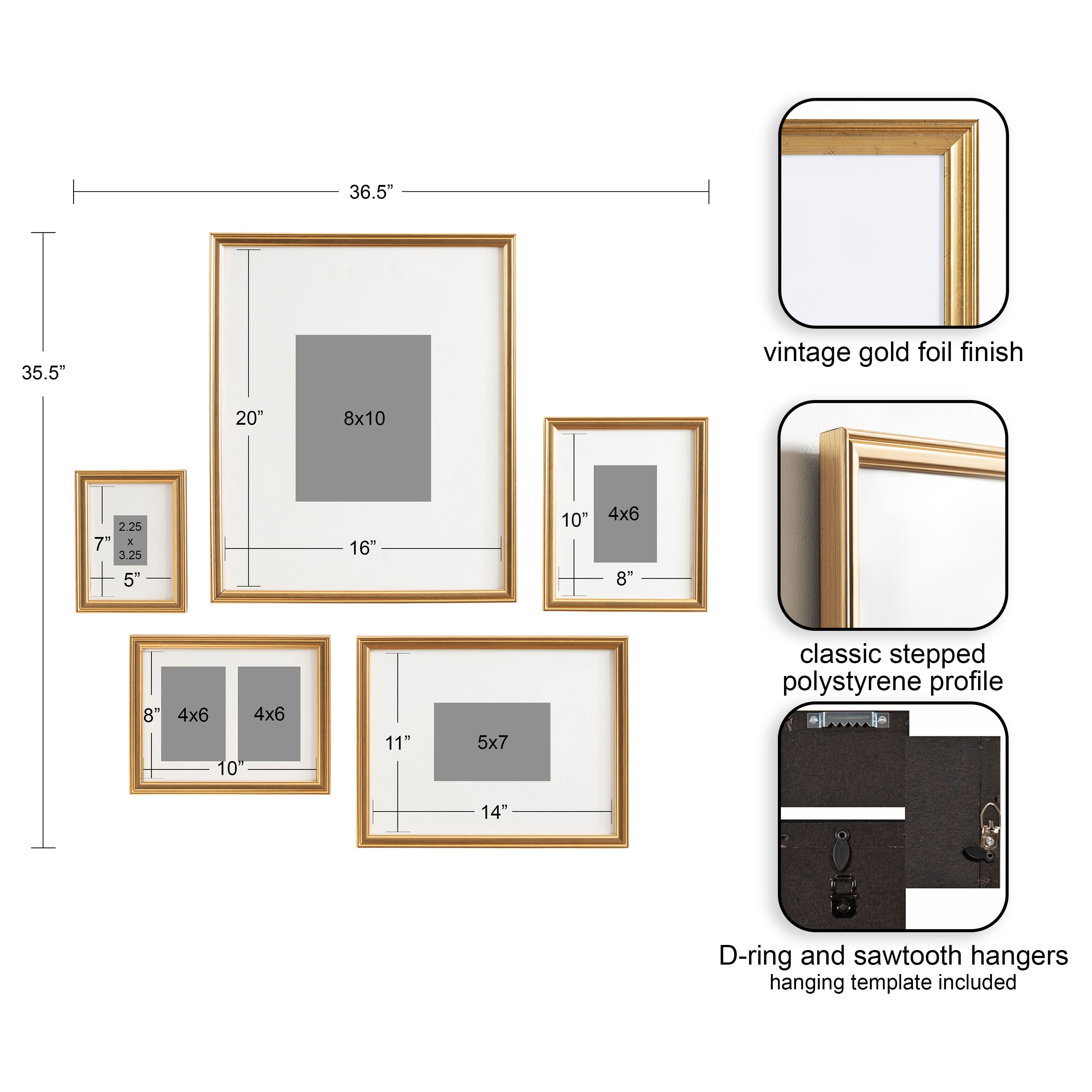 Kate and Laurel Adlynn Gold Wall Picture Photo Frame Set