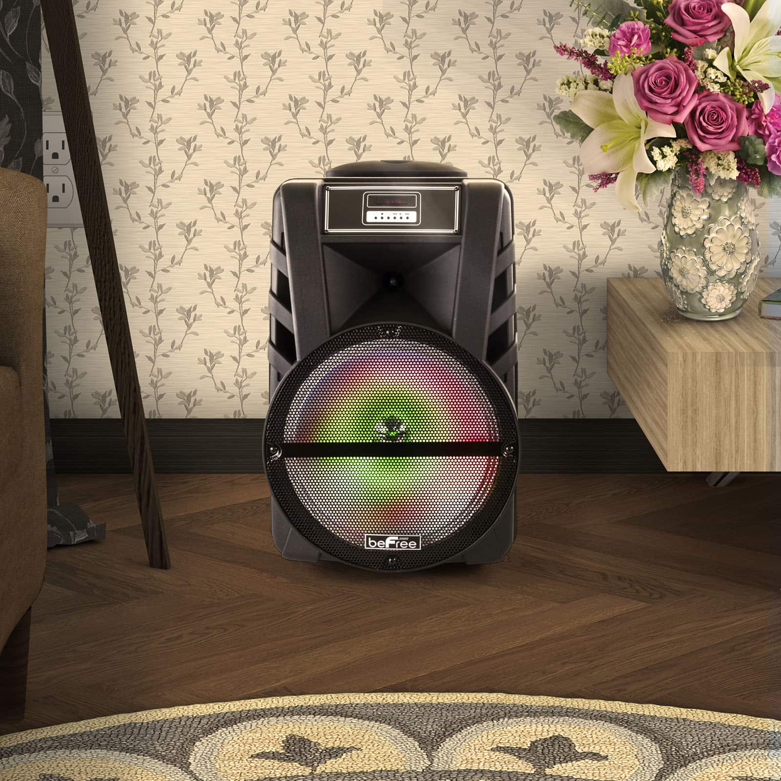 beFree Sound 12" Bluetooth Rechargeable Portable PA Party Speaker With Reactive LED Lights
