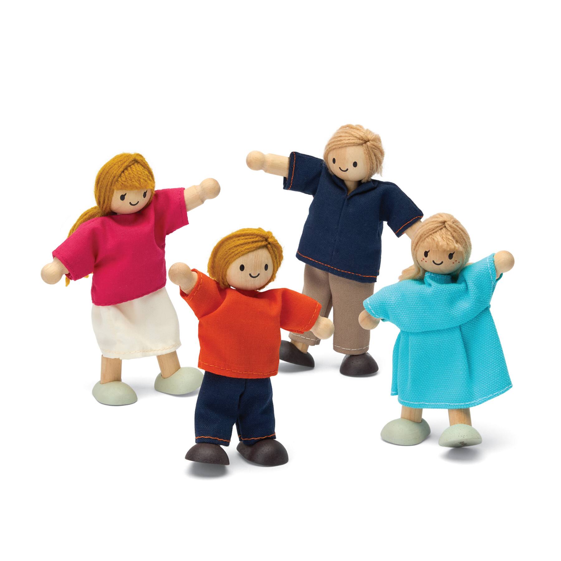 PlanToys Light Skin Tone & Blonde Hair Wood Doll Family Set