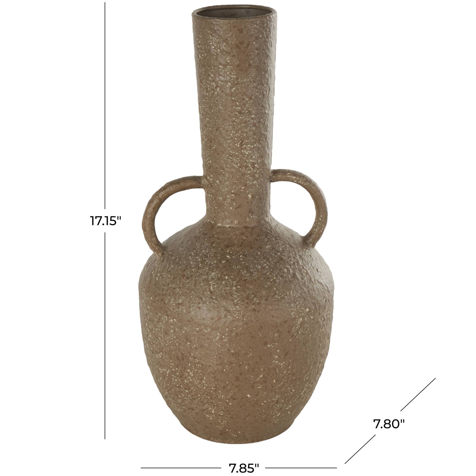 17" Brown Metal Antique Inspired Vase with Handles