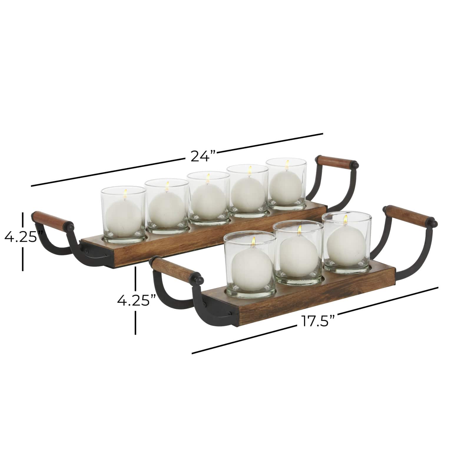 Set of 2 Brown Mango Wood Traditional Candle Holder, 17.5", 24"