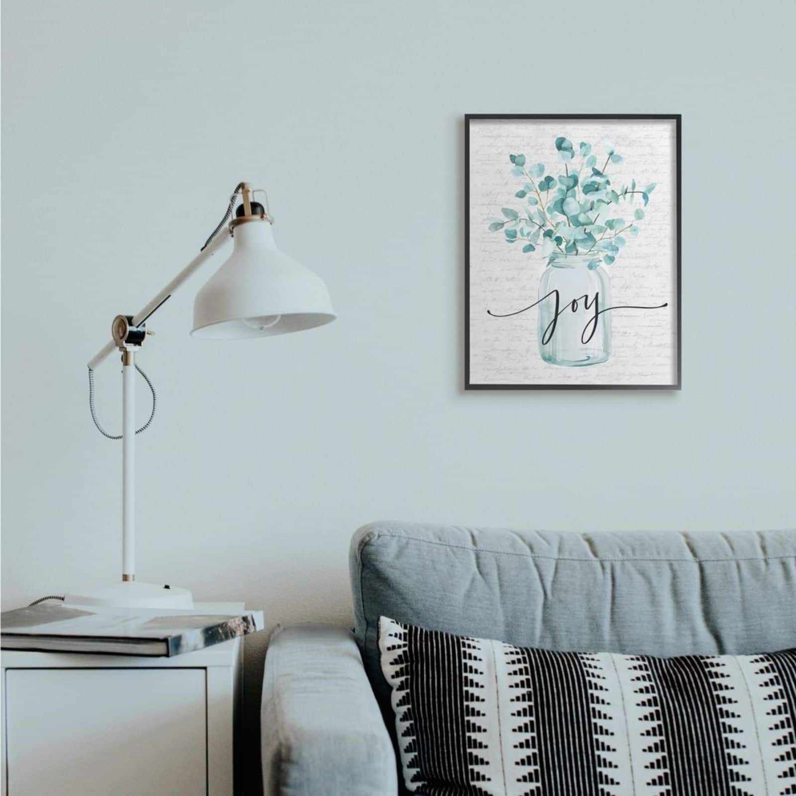 Stupell Industries Aqua Blue Plant Leaves In Joy Jar Framed Wall Art