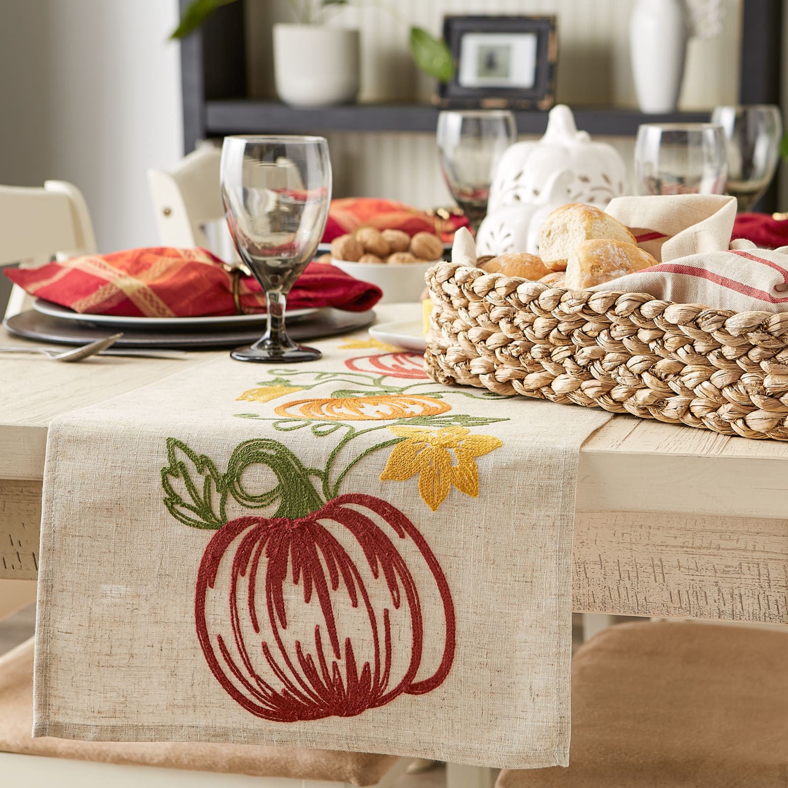 DII® 70" Pumpkin Vine Embroidered Table Runner