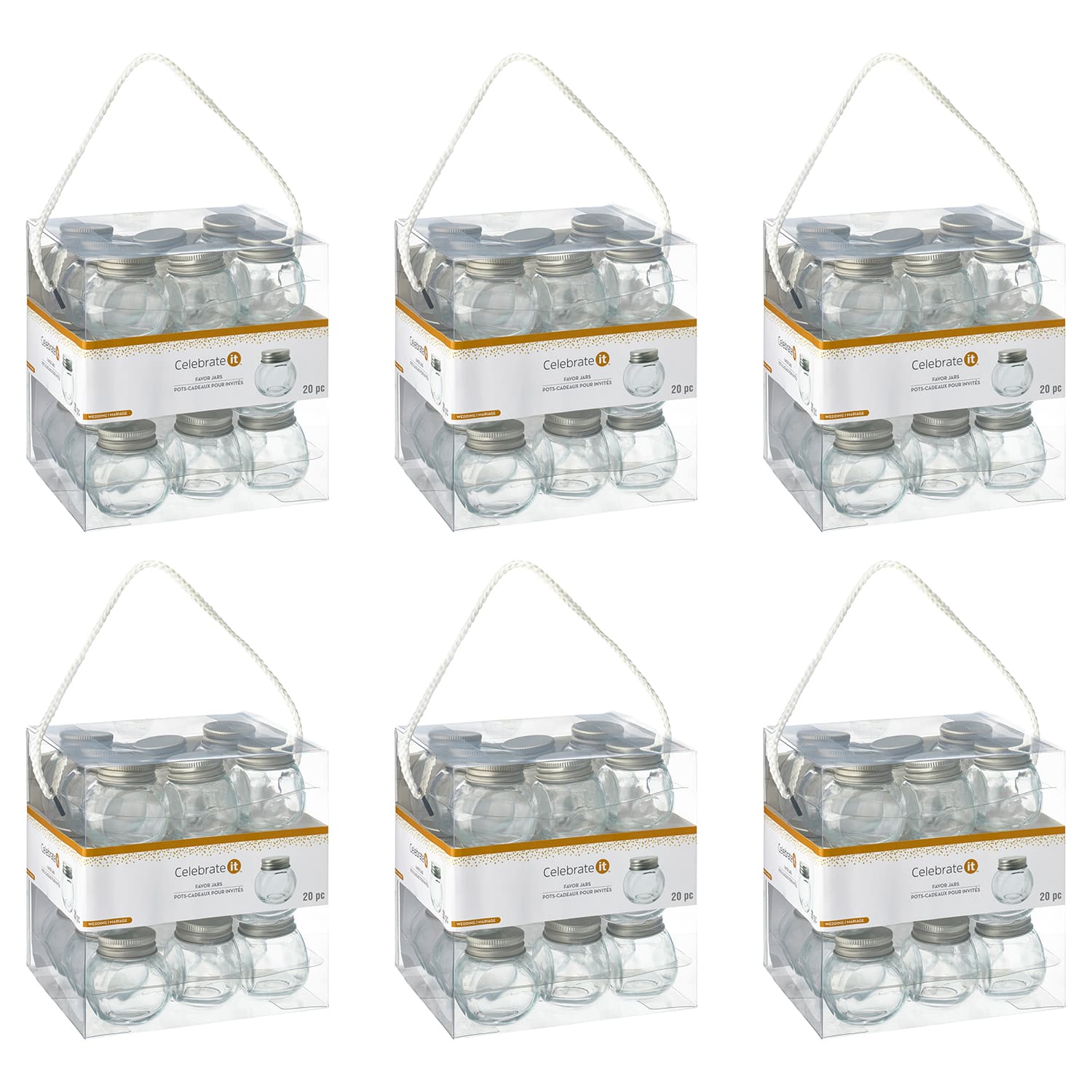 6 Packs: 20 ct. (120 total) Round Glass Favor Jars with Silver Lids by Celebrate It™ Occasions™