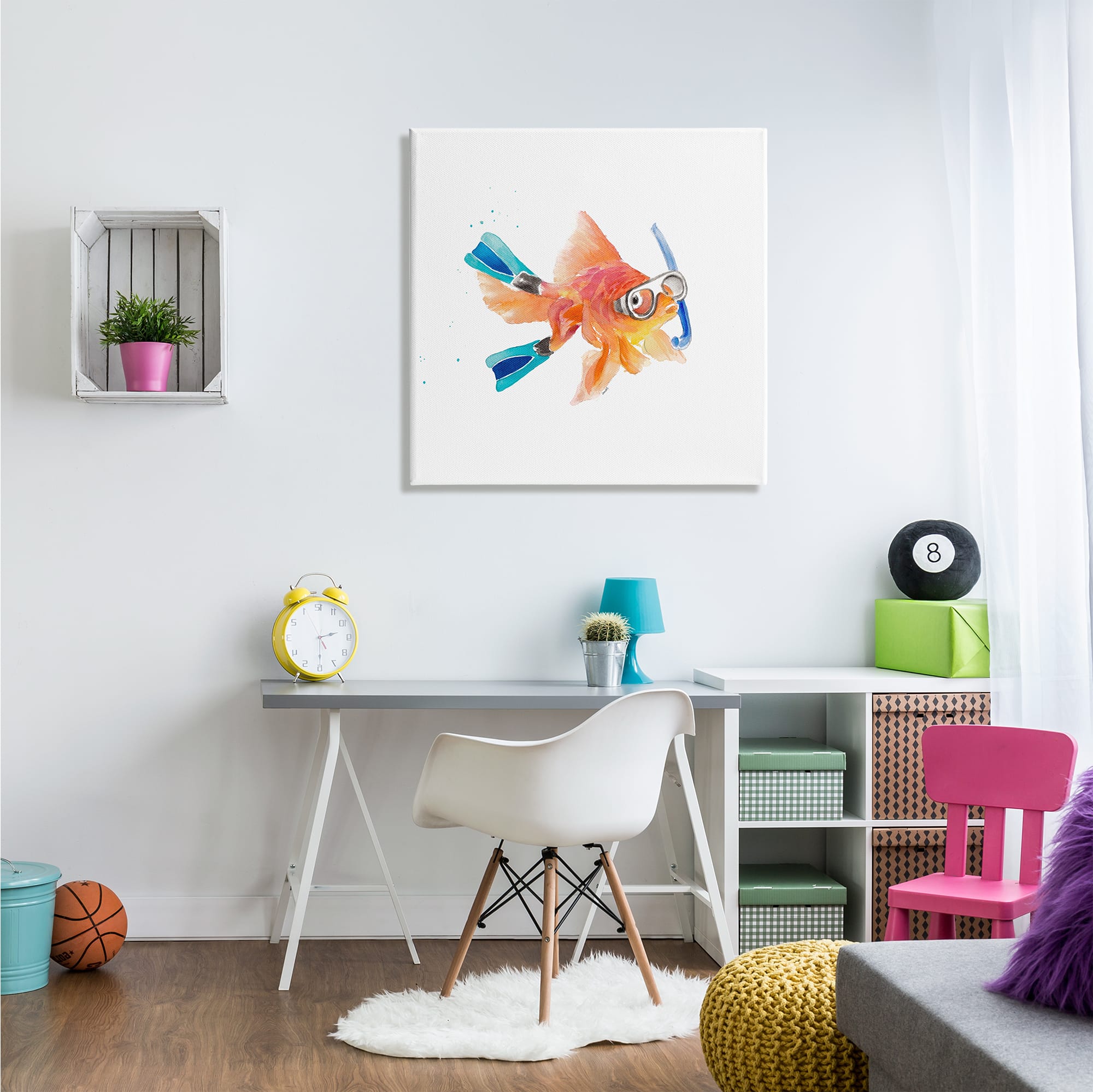 Stupell Industries Goldfish Pet Blue Snorkel Gear Funny Swimming Fish Canvas Wall Art