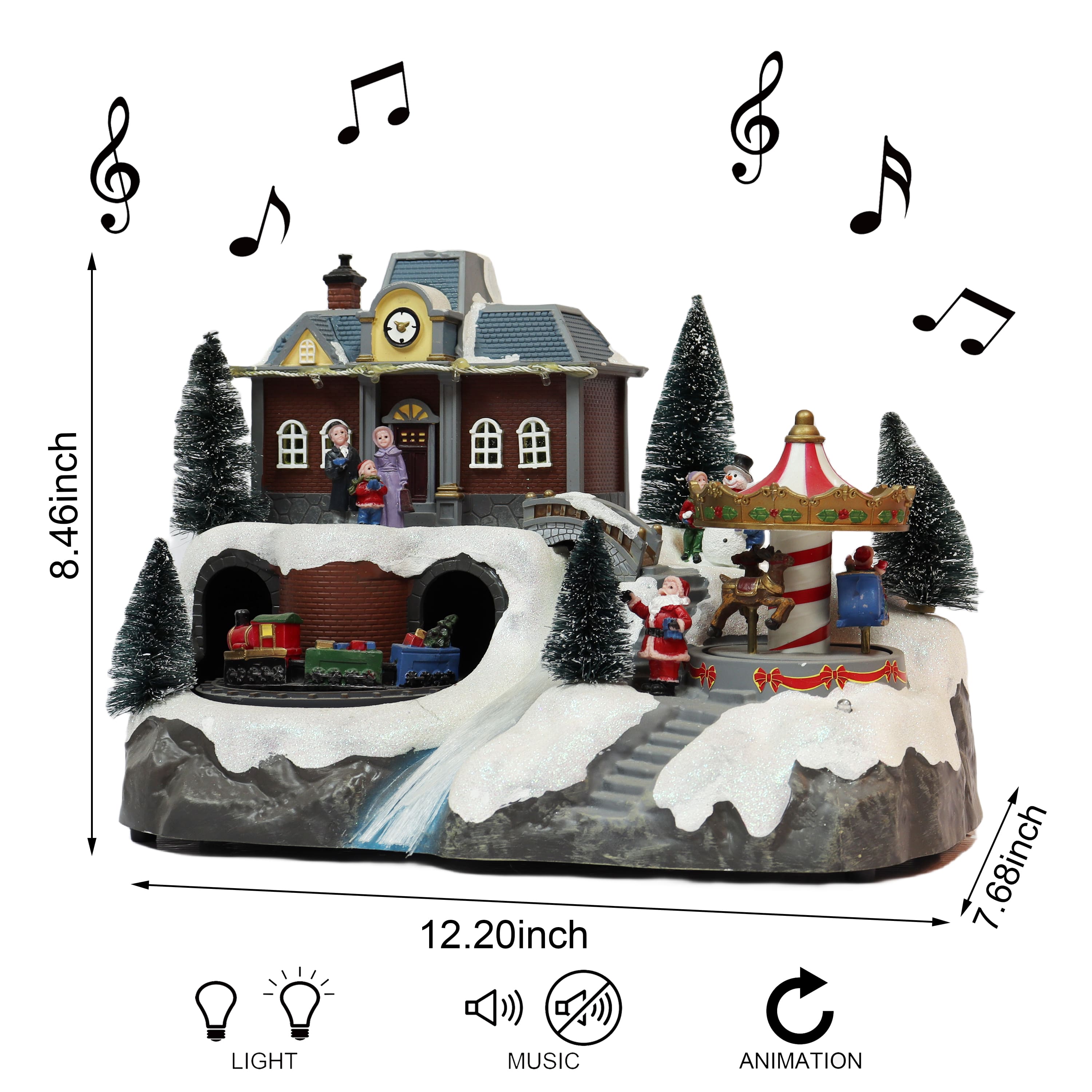 Moments in Time 12.25" Animated Train Station & Carousel Scene Décor