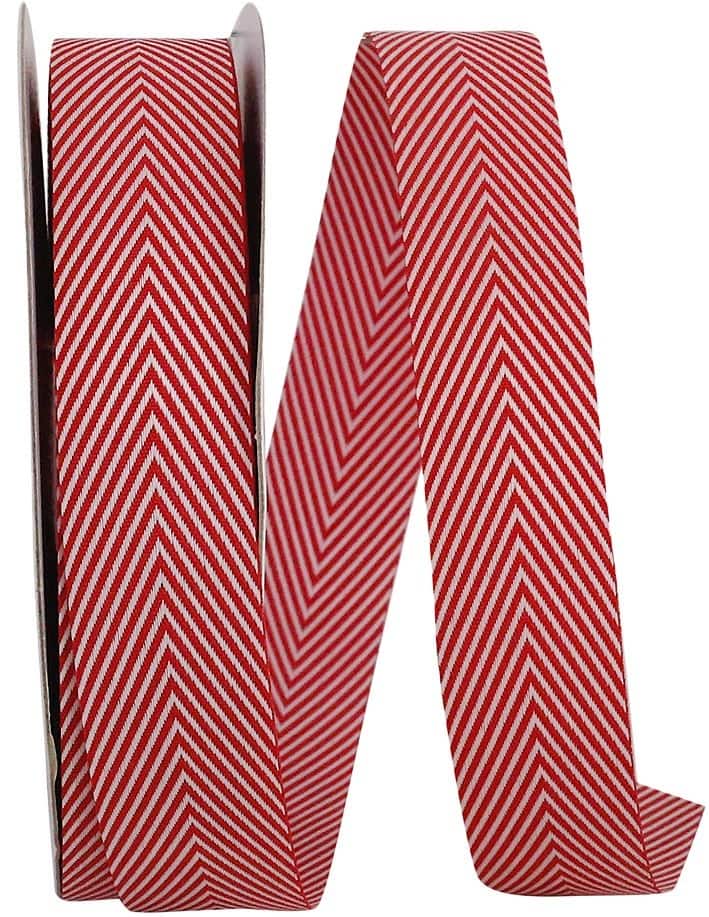 JAM Paper 7/8" x 25yd. Red & White Christmas Herringbone Fabric Ribbon