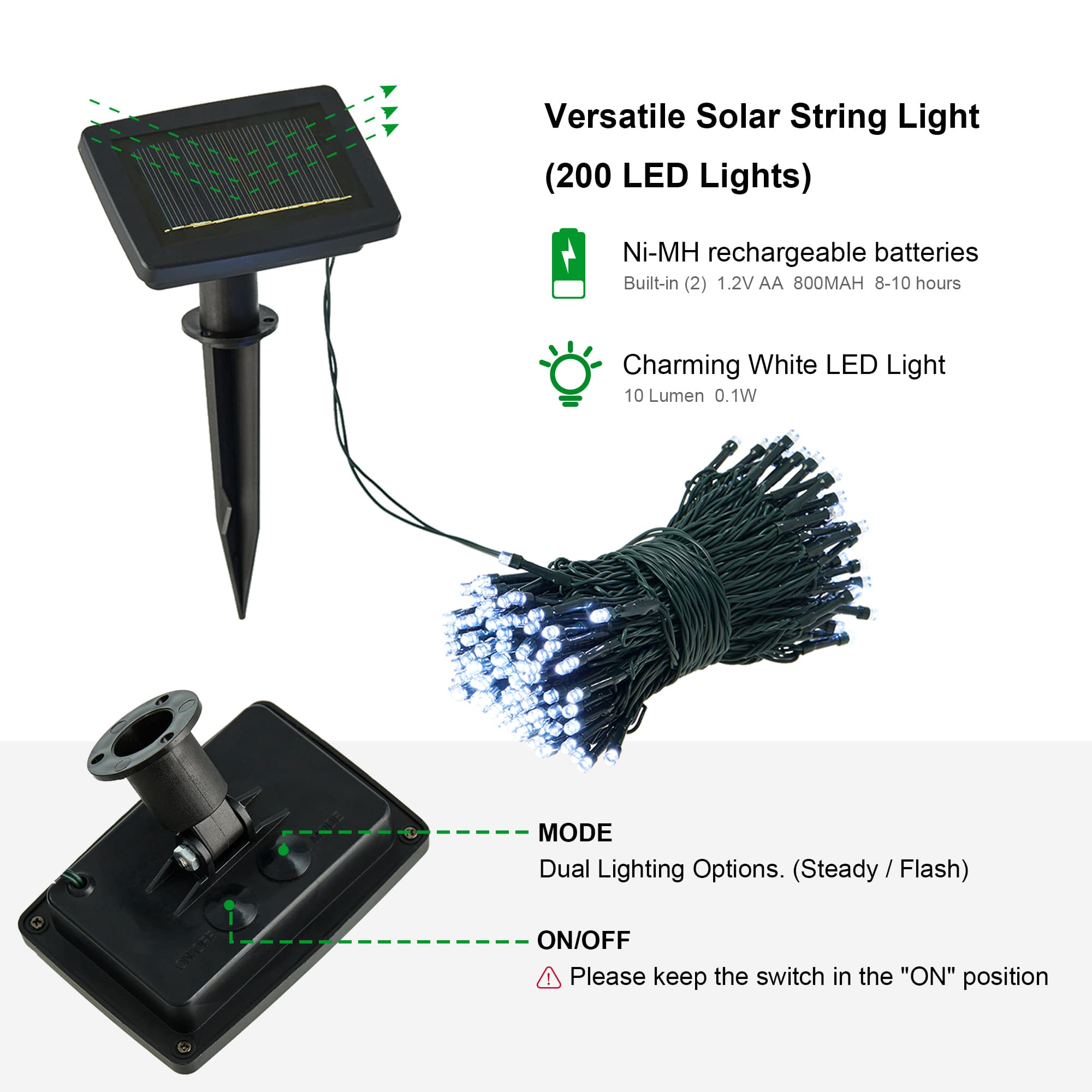 Glitzhome® 72ft. 200ct. LED Solar String Light with 200 LED Lights, 2ct.