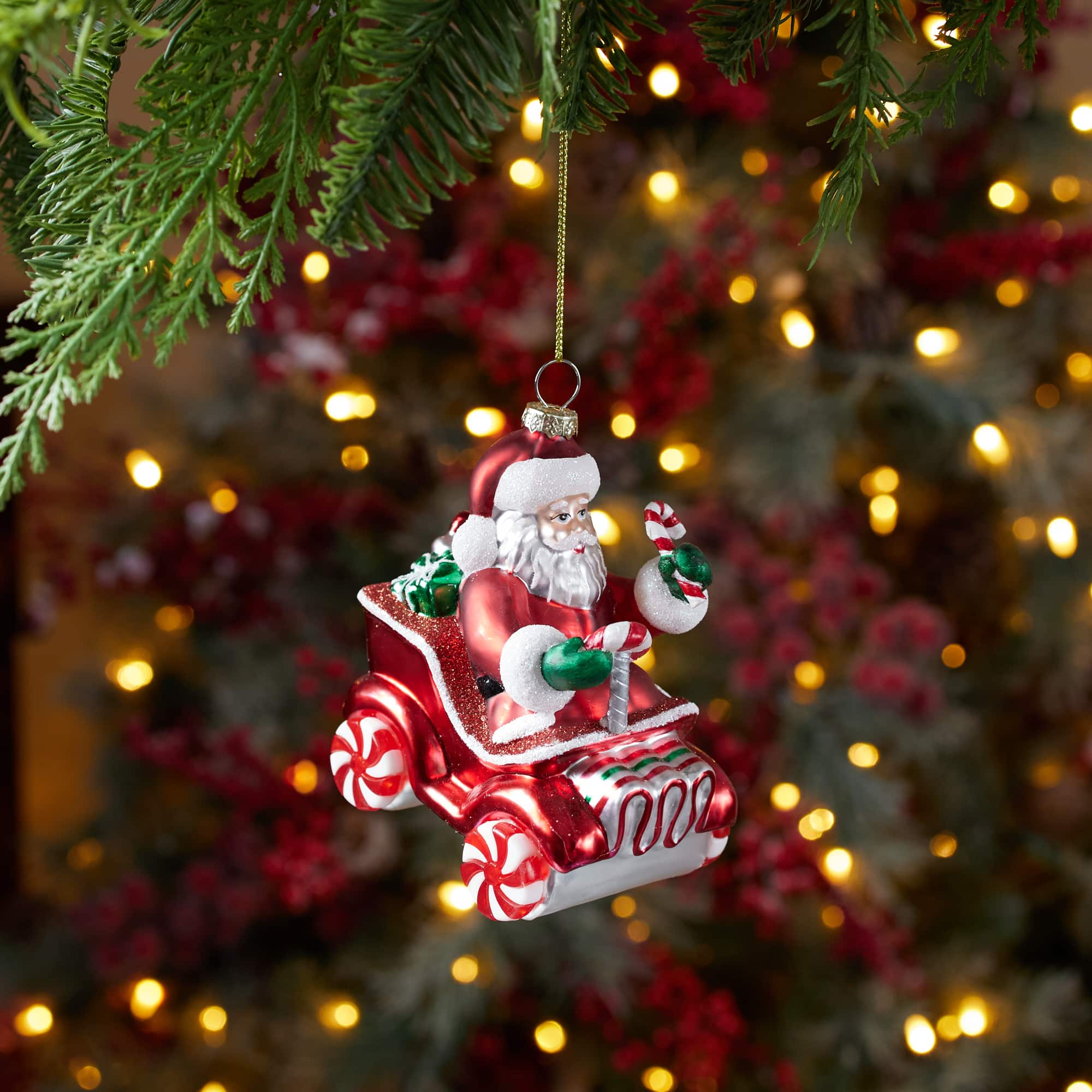 Melrose 4.25" Santa in Candy Car Glass Ornaments, 6ct.