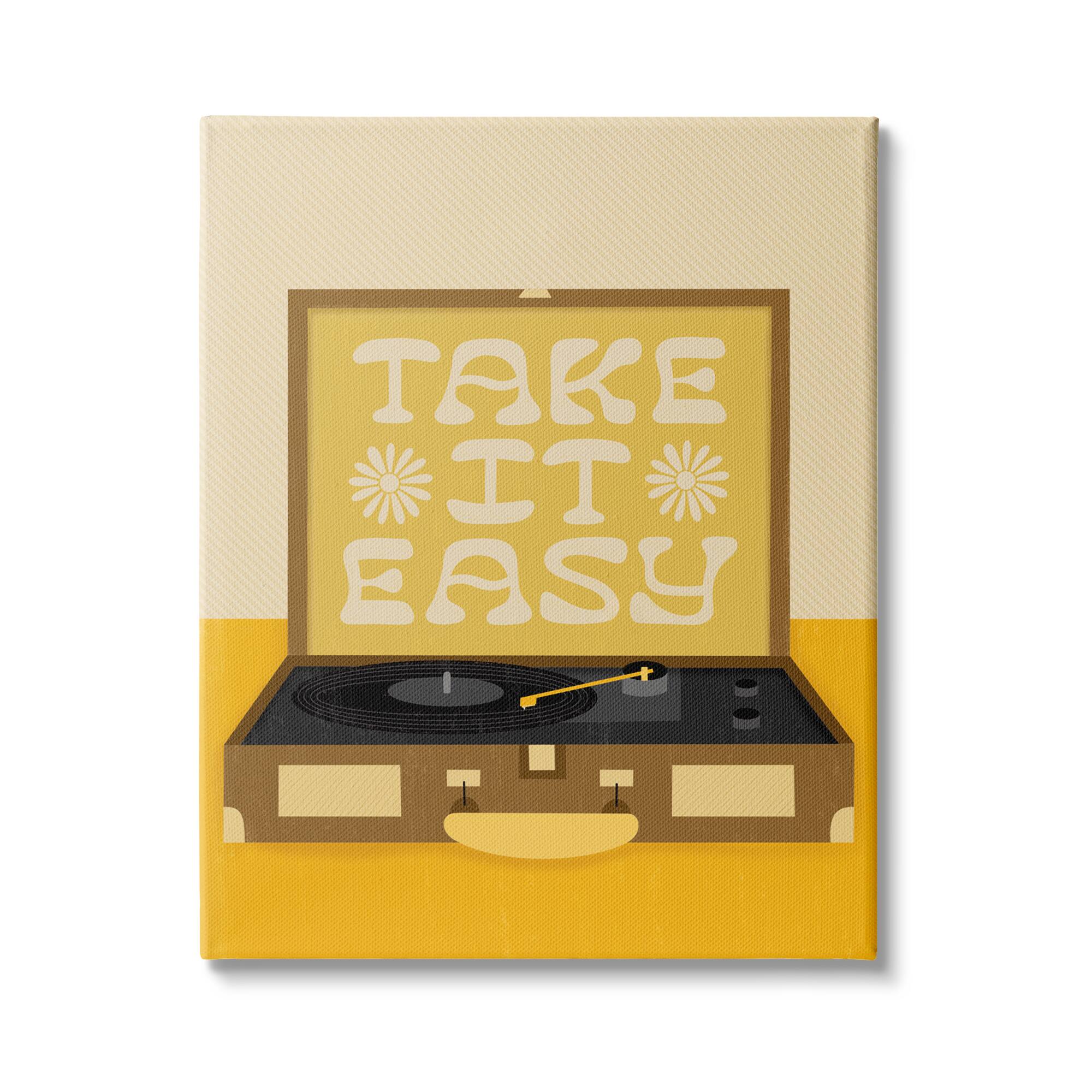 Stupell Industries Take it Easy Motivational Vintage Boho Record Player Canvas Wall Art