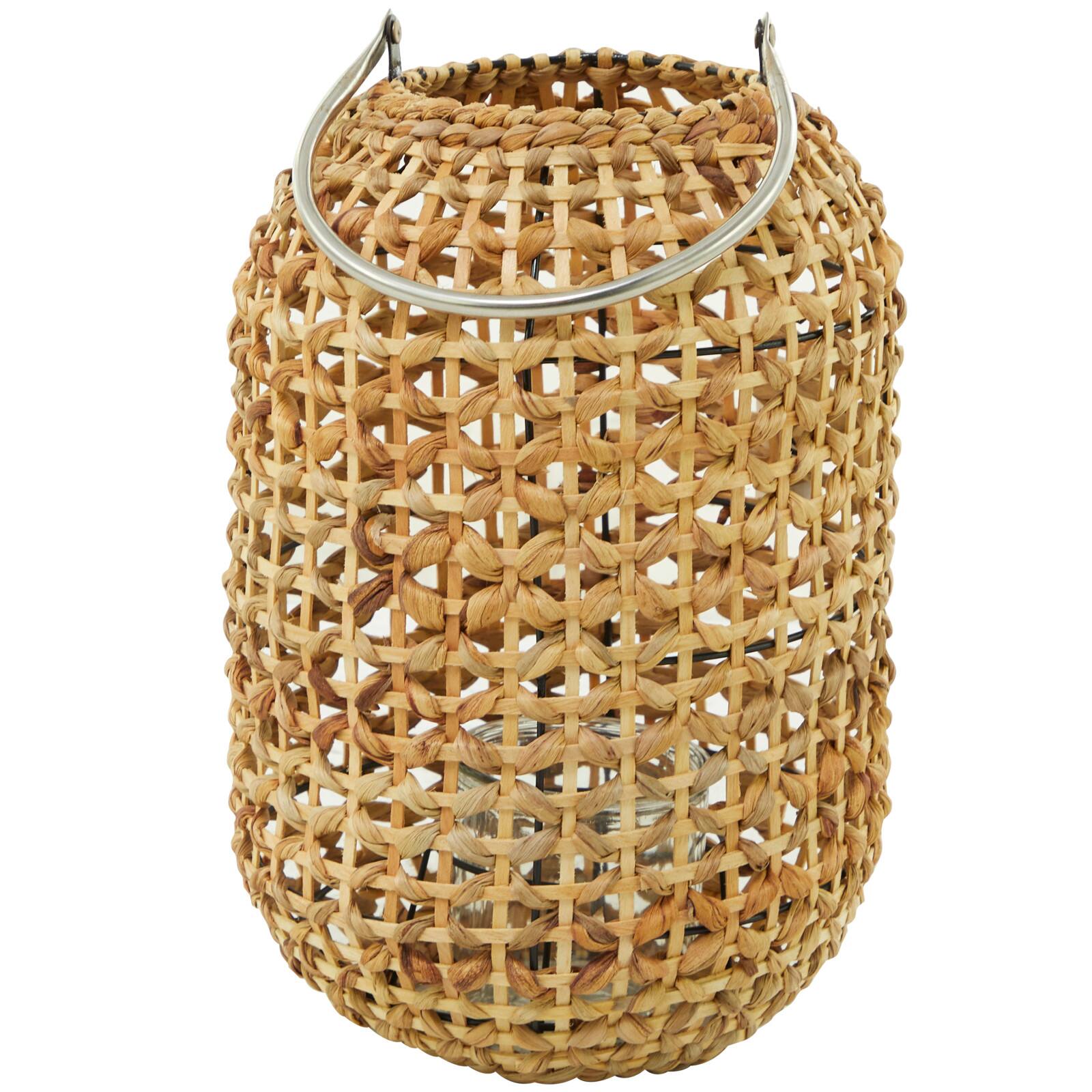 15" Brown Metal Handmade Candle Lantern with Glass Holder and Handle