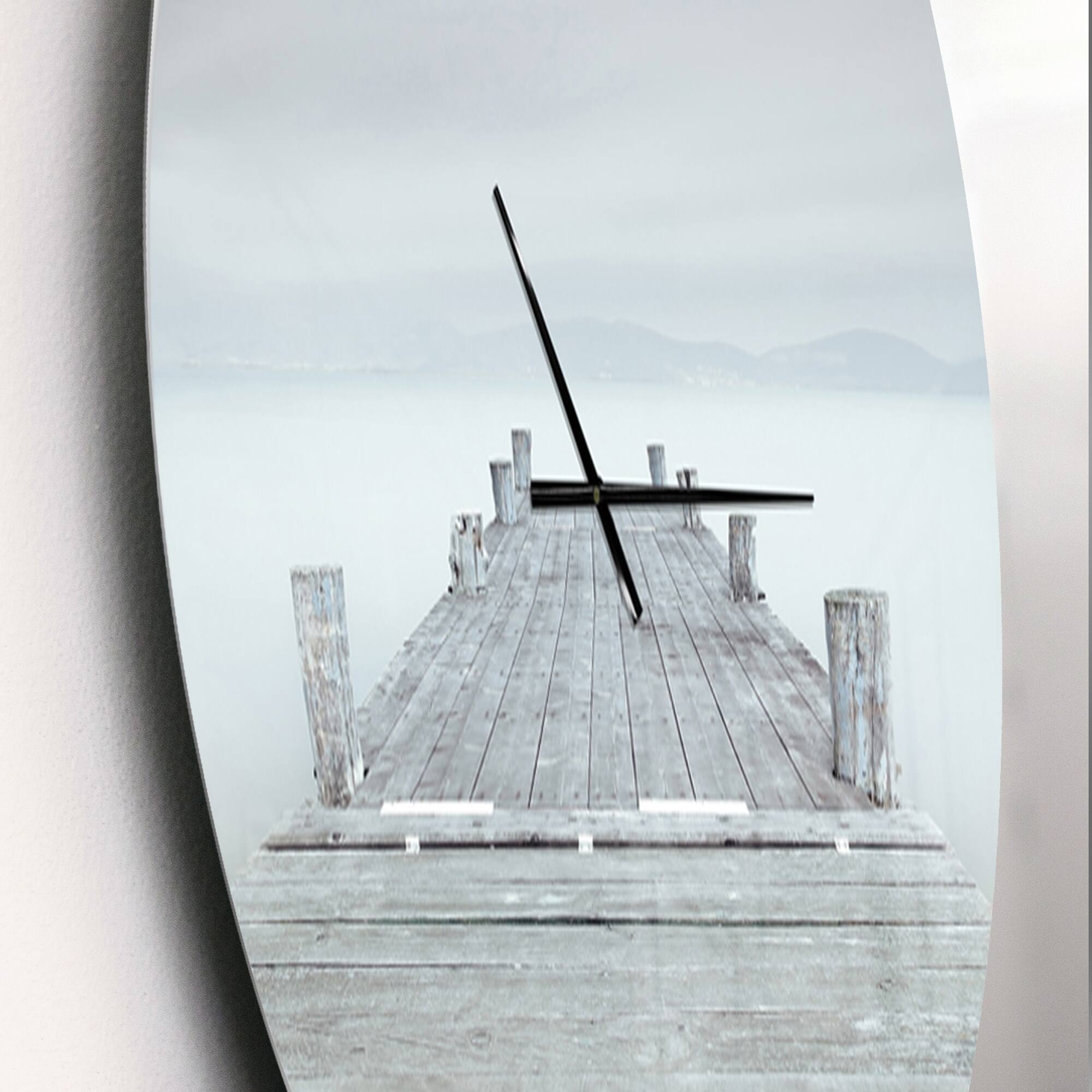 Designart 'Wooden Pier In Cloudy Mood Modern Wall Clock