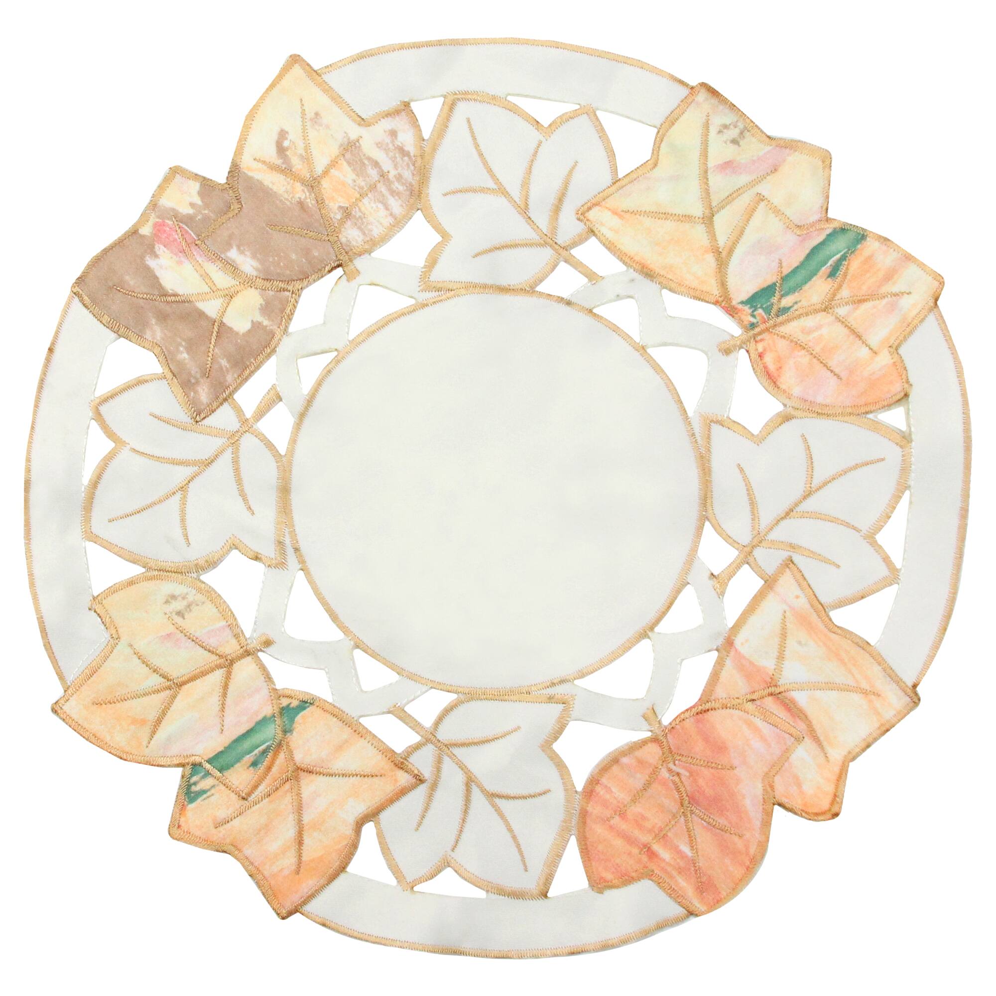 12" Autumn Elegance Decorative Embroidered Fall Leaf Round Doily