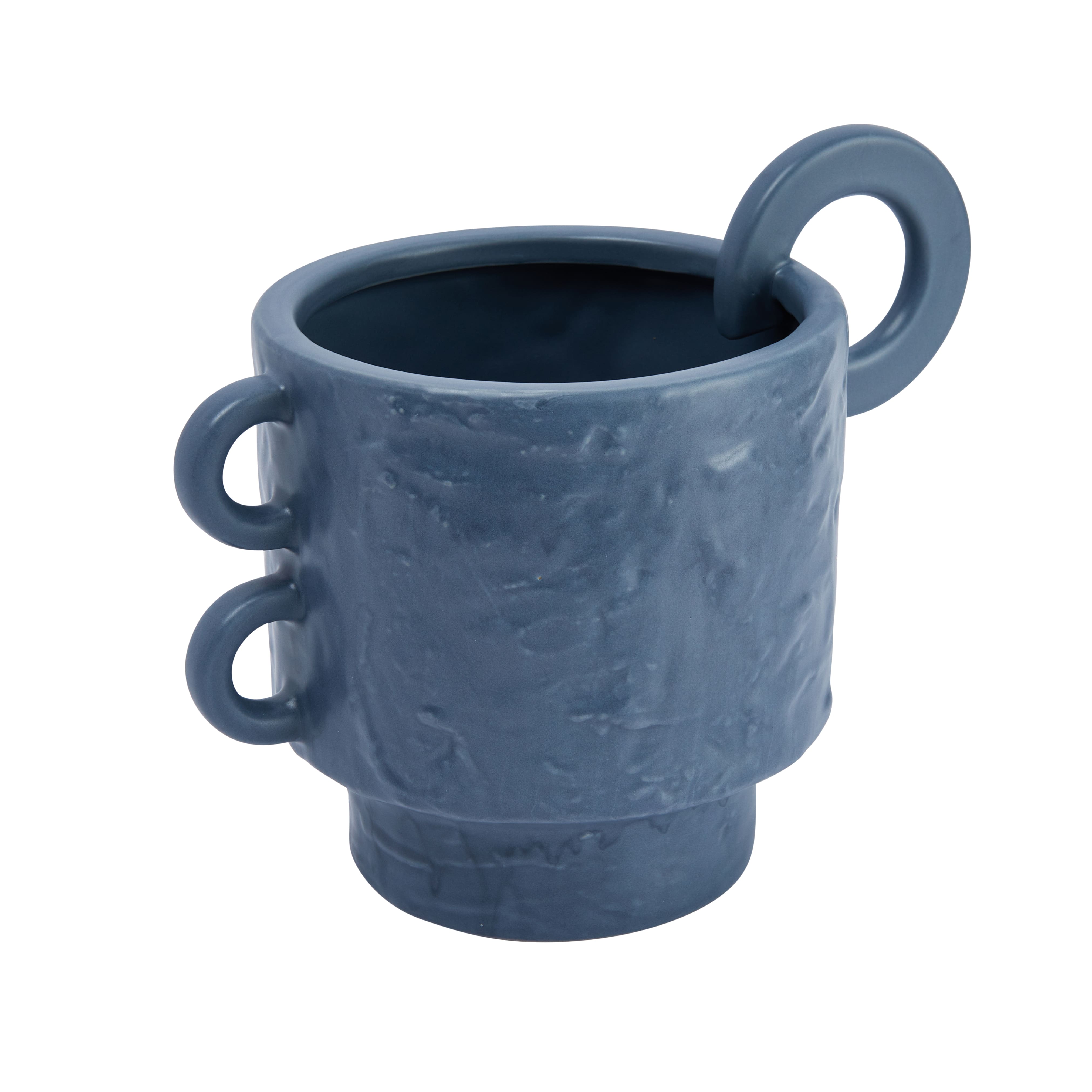 Hello Honey® 9.5" Blue Modern Stoneware Planter with Handles