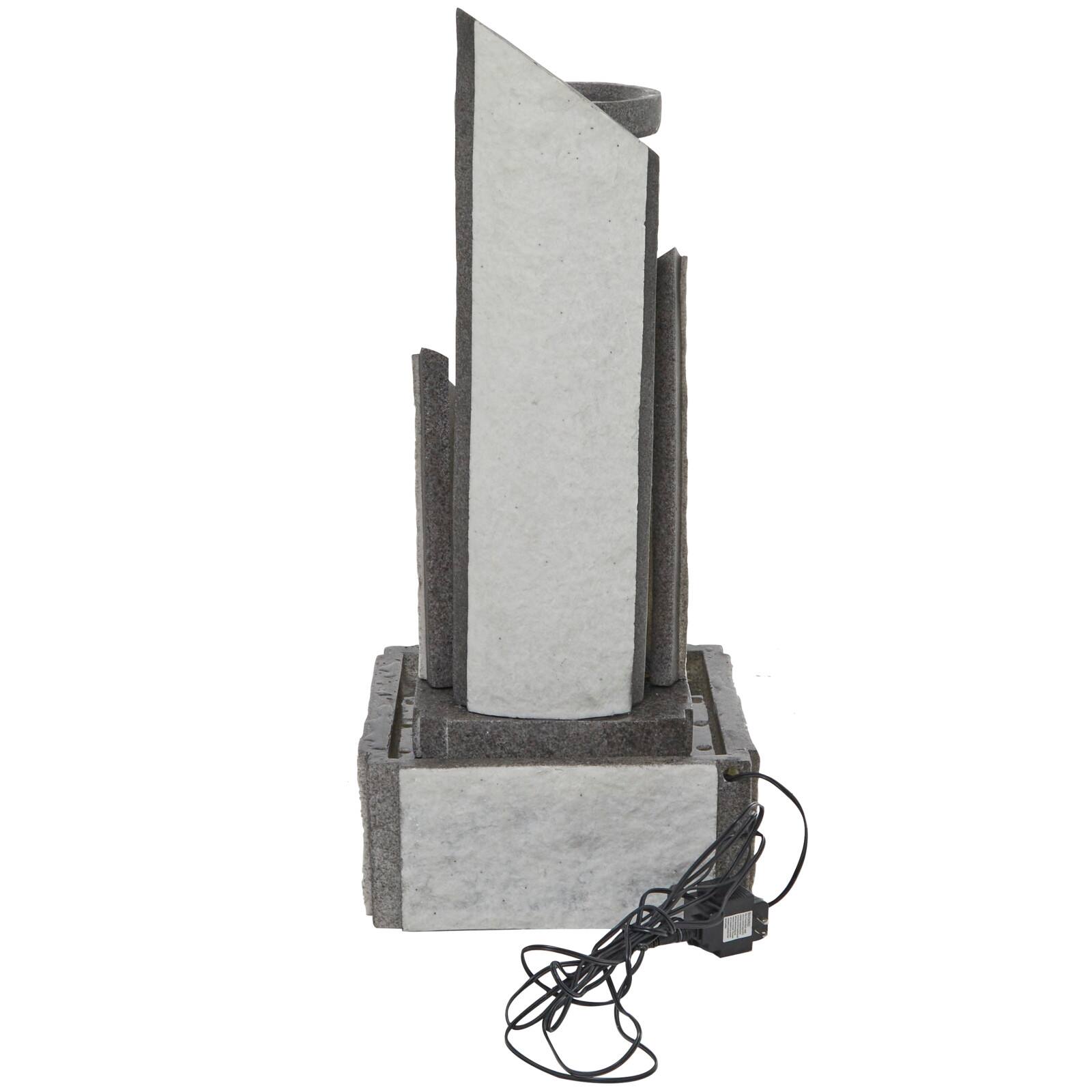 34.5" Light Gray Fiberglass 2-Tier Geometric Fountain with LED Light