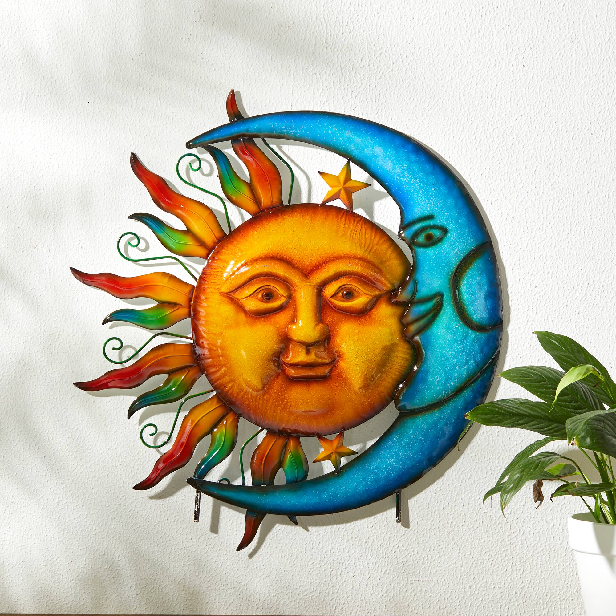 Glitzhome® 36.25" Metal Sun & Moon Garden Stake or Wall Décor