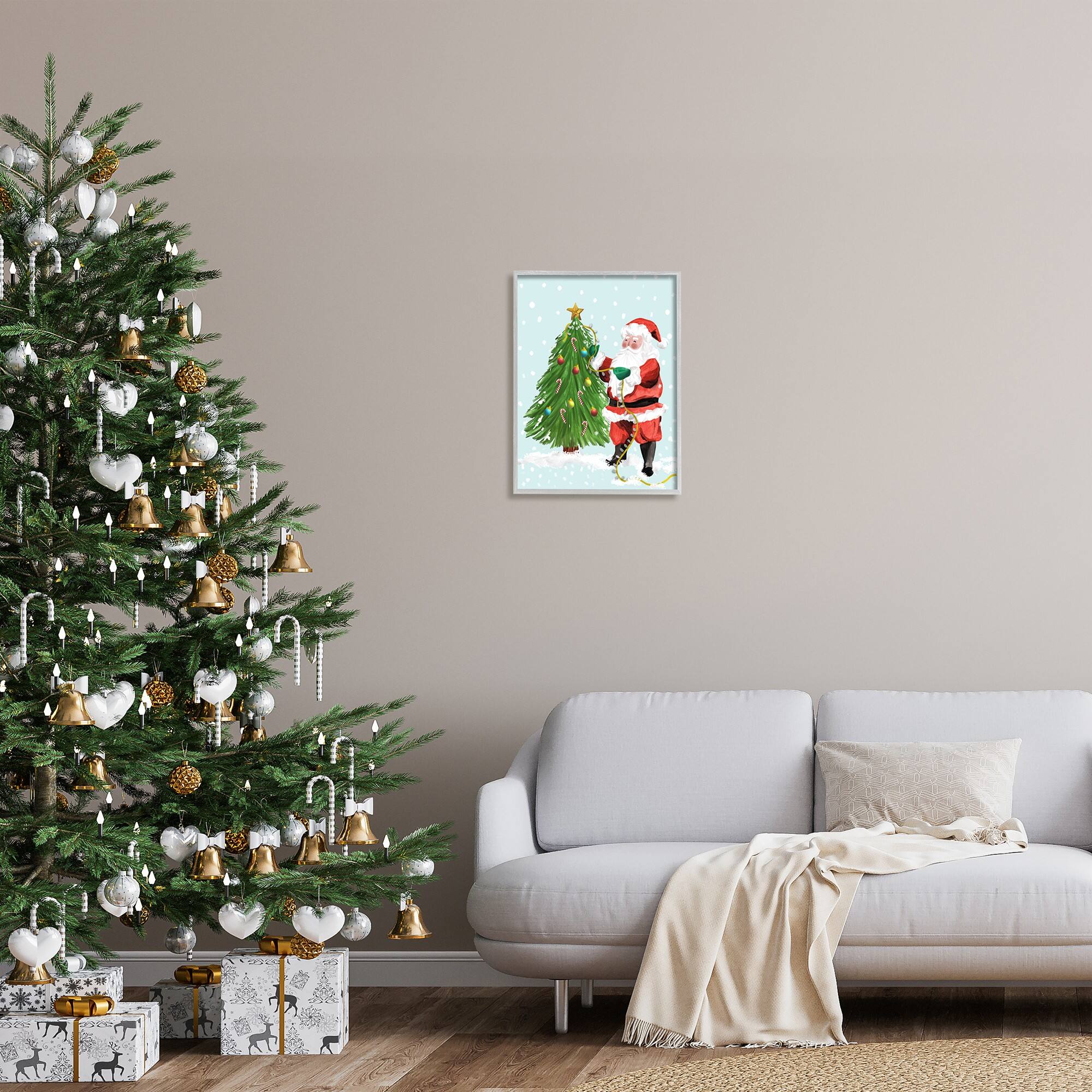 Stupell Industries Snowy Santa Claus Tree Scenery Framed Giclee Art