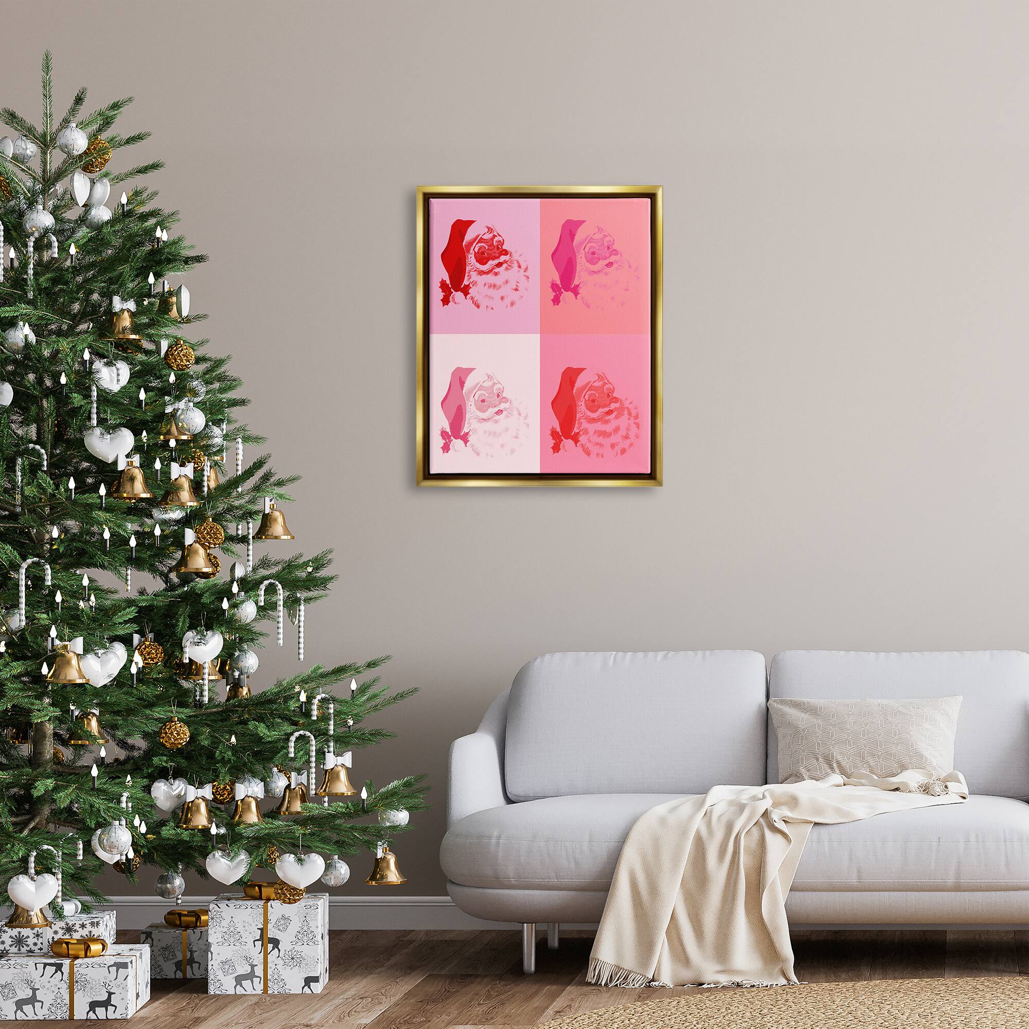 Stupell Industries Pop Style Pink Santa Claus Framed Floater Canvas Wall Art