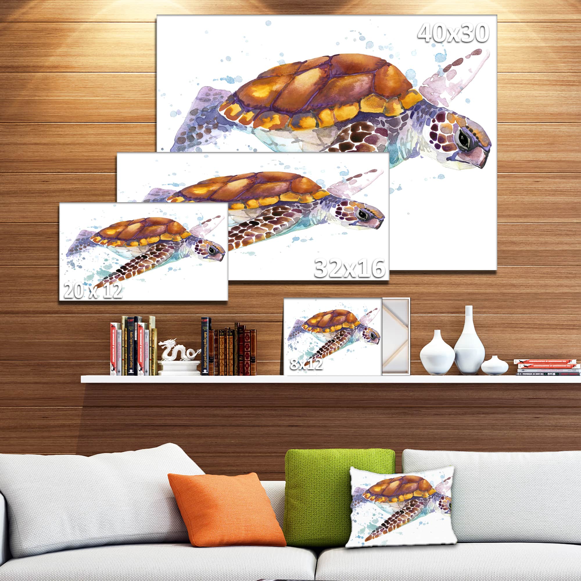 Designart - Brown Sea Turtle Watercolor - Contemporary Animal Art Canvas