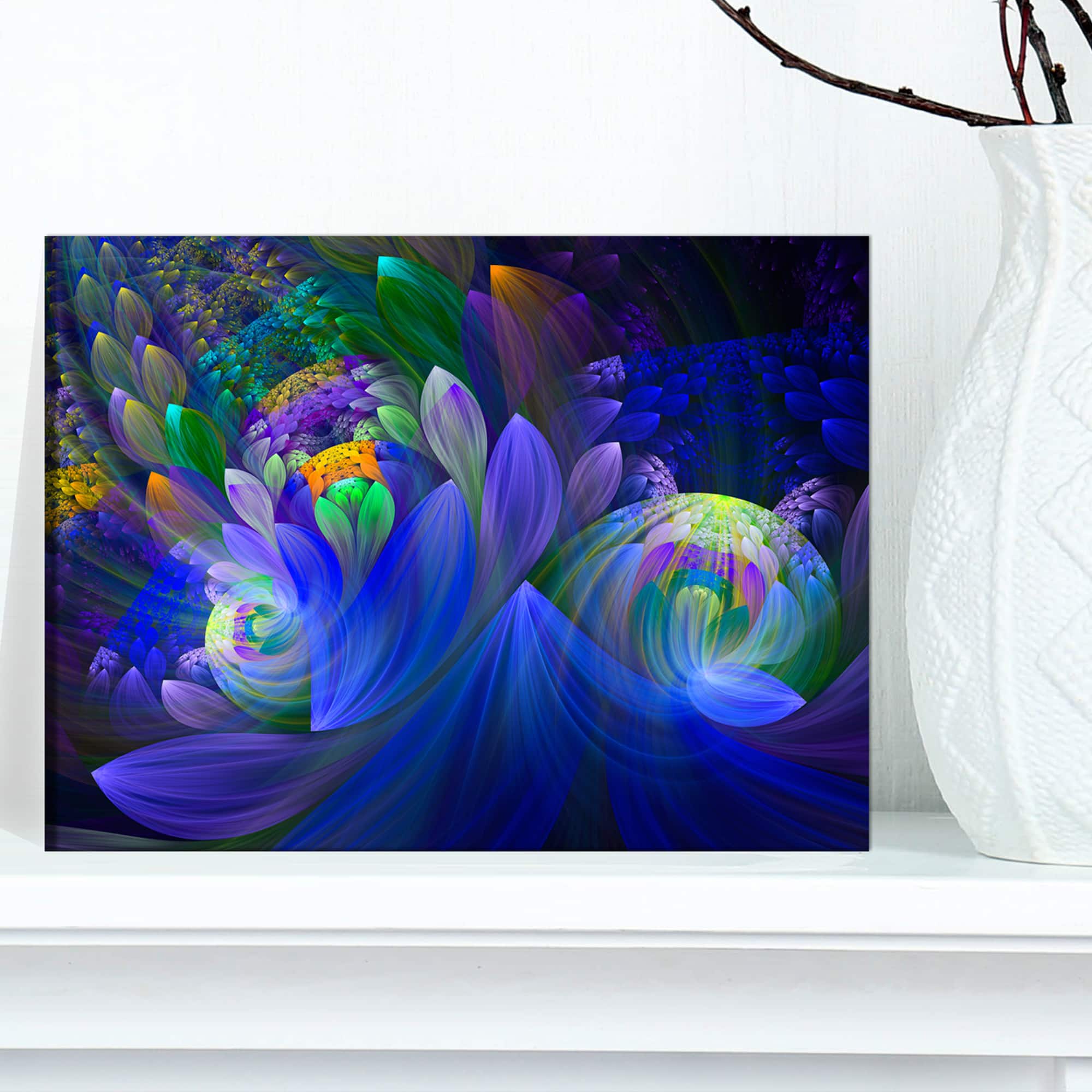Designart - Blue Fractal Flower Bouquet