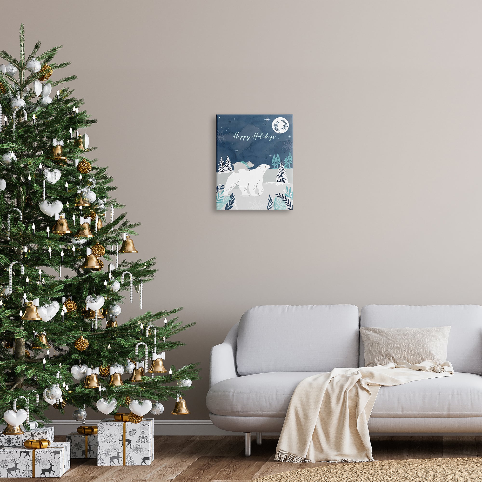 Stupell Industries Happy Holidays Winter Snow Bears Canvas Wall Art