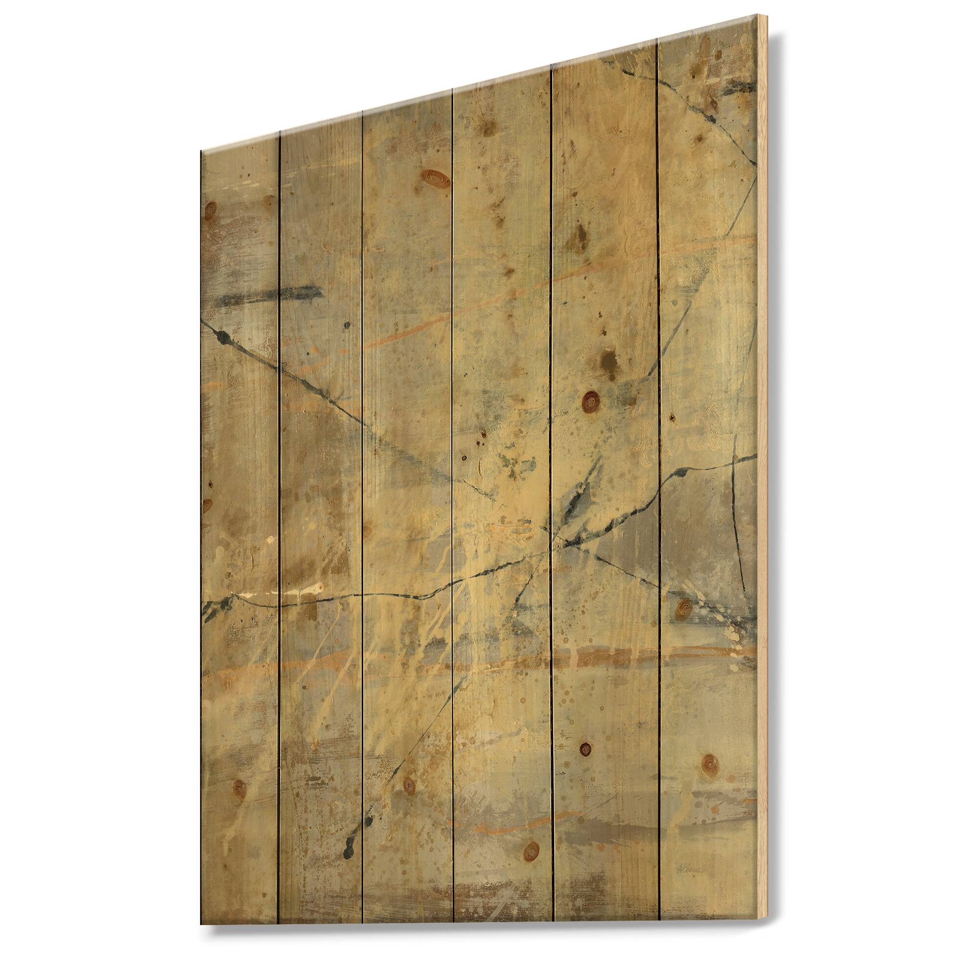 Designart - Geometric Cream Block III - Modern Glam Print on Natural Pine Wood