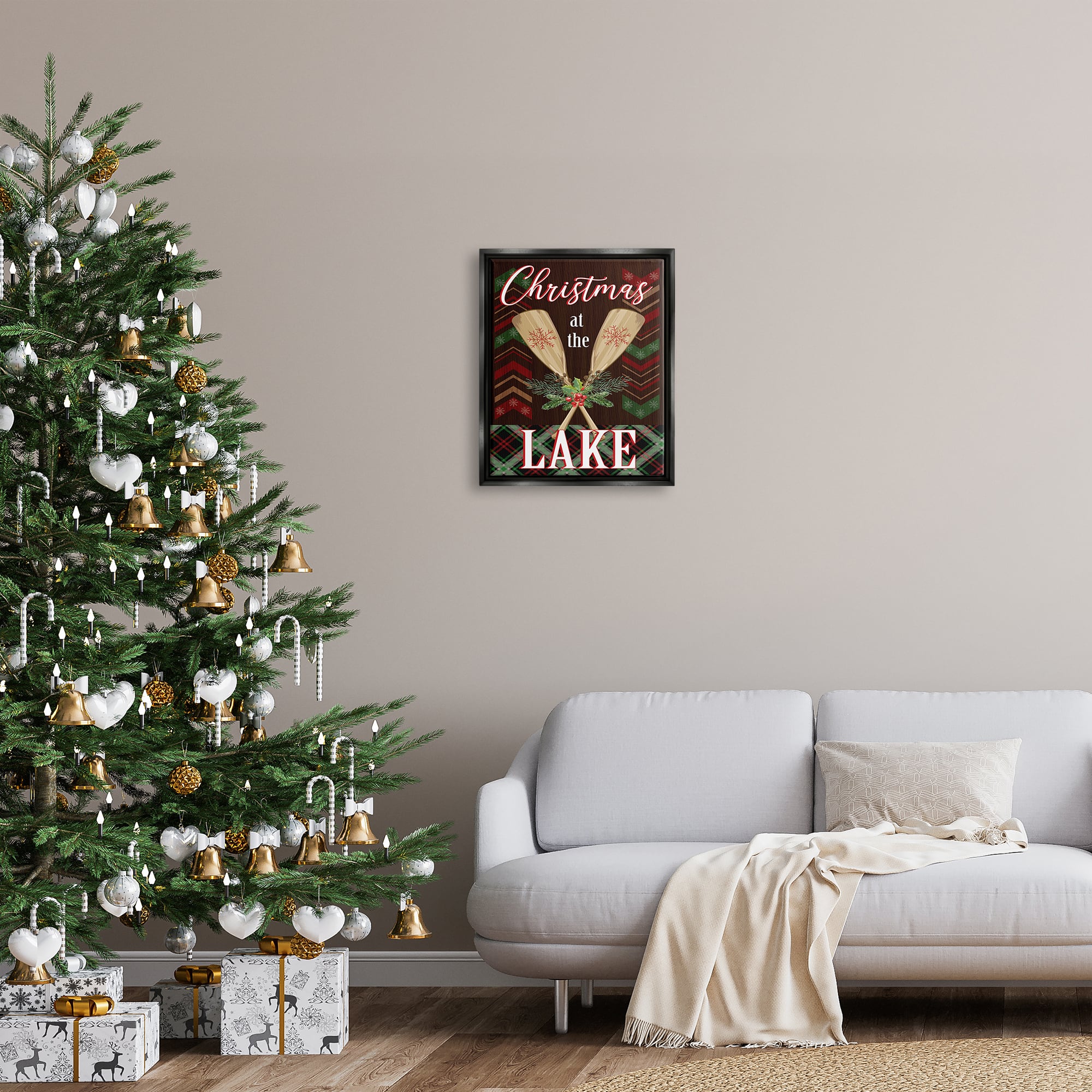 Stupell Industries Christmas At Lake Seasonal Oars Framed Floater Canvas Wall Art