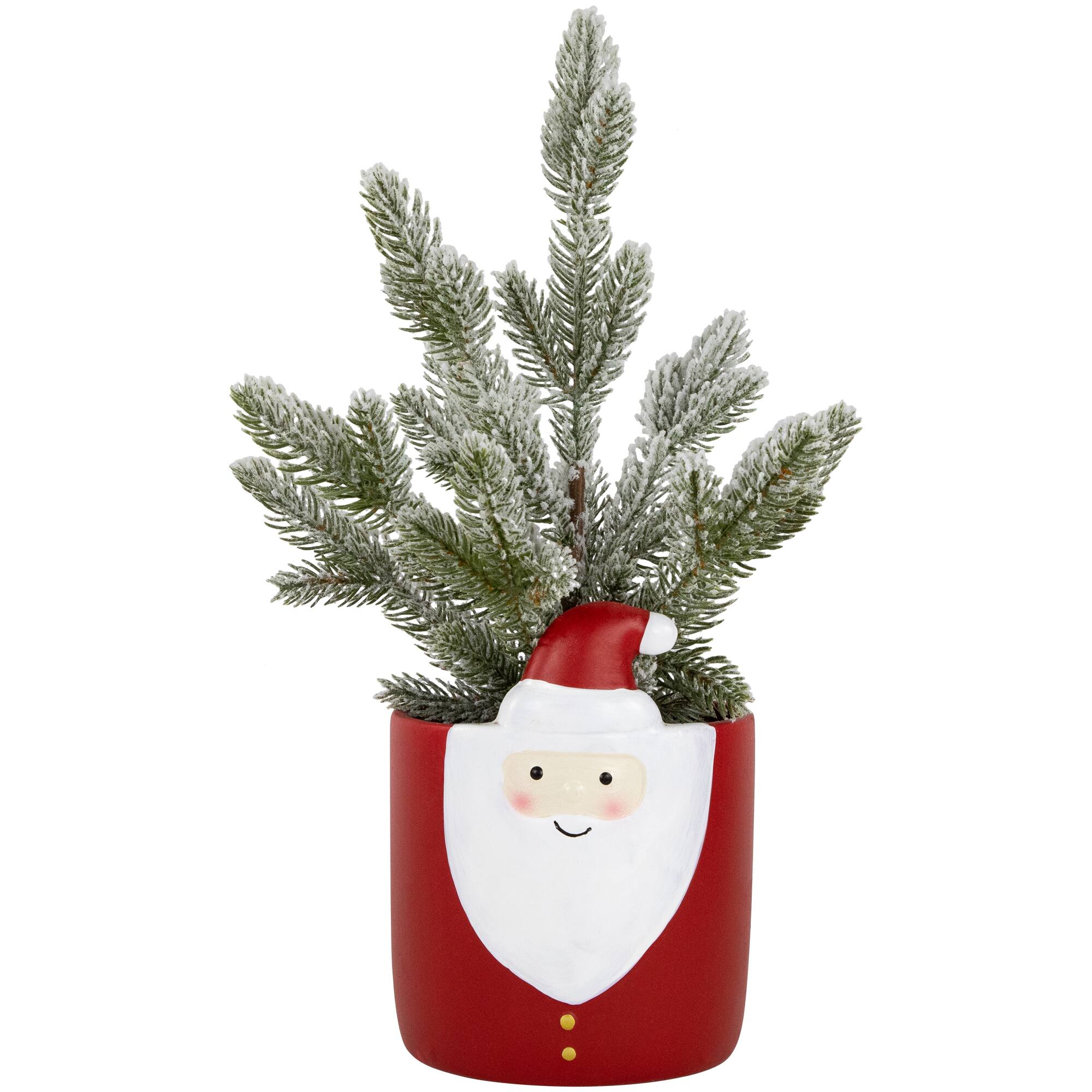 14.75" Unlit Petite Artificial Christmas Tree in Santa Claus Ceramic Pot
