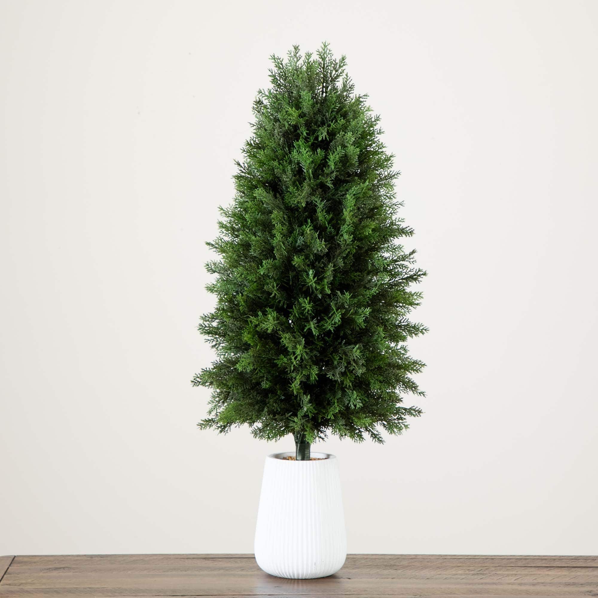 3ft. UV-Resistant Cedar Tree in Decorative White Planter