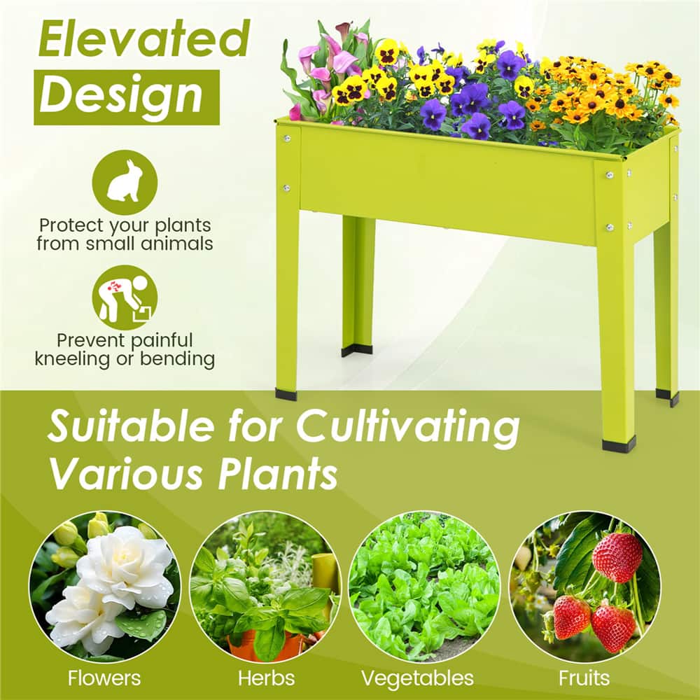Costway 24" Metal Elevated Raised Garden Bed Planter with Legs & Drainage Hole