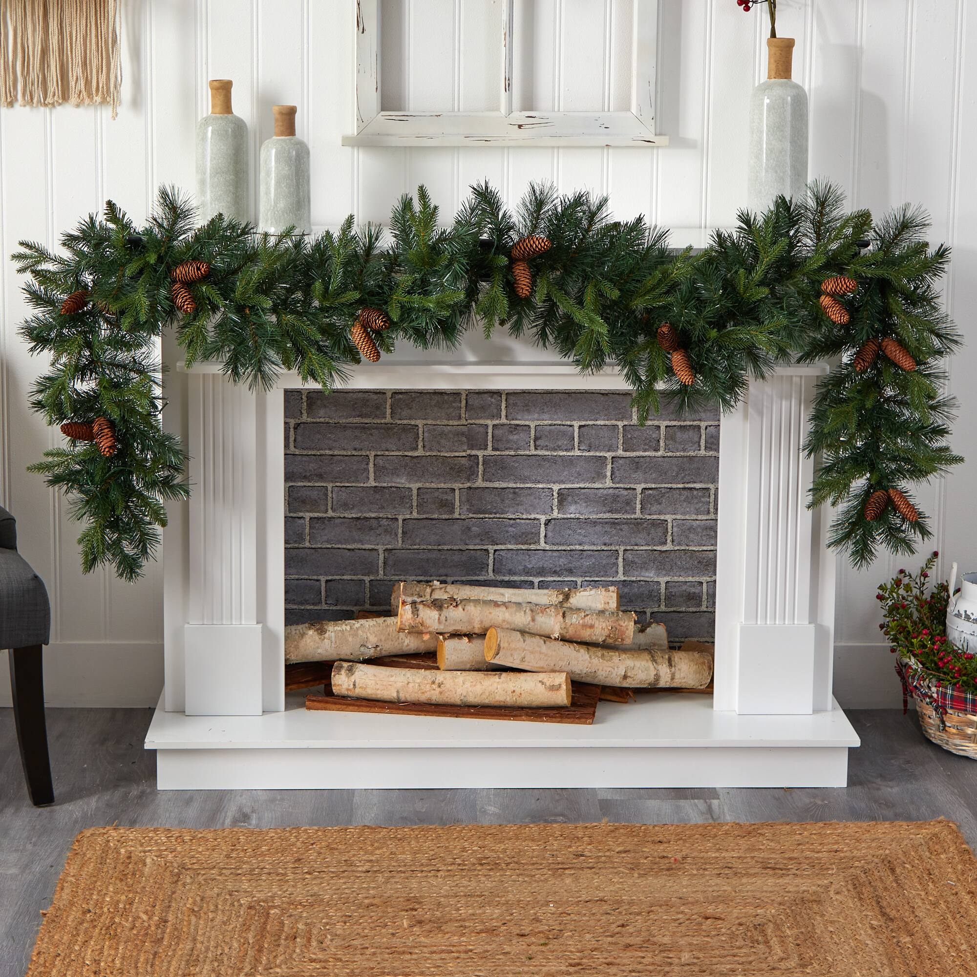 9ft. White LED Lights Mixed Pines & Pinecones Artificial Christmas Garland