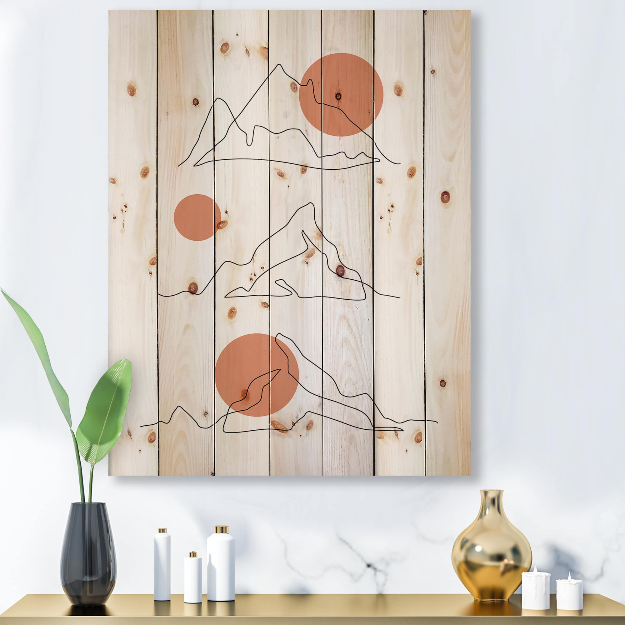 Designart - Abstract Mountain Range With Red Moons