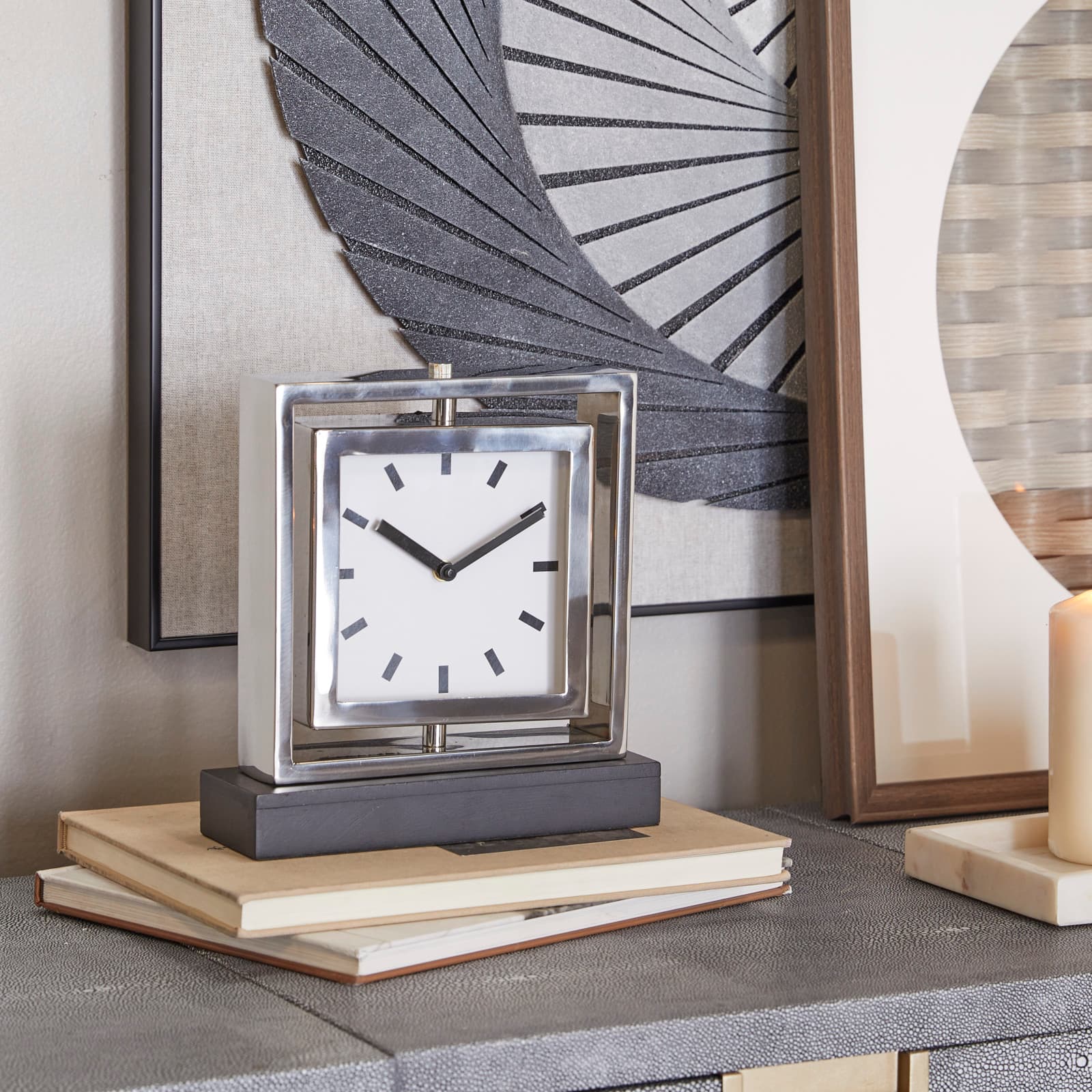 Silver Stainless Steel Glam Clock, 9" x 3" x 10"