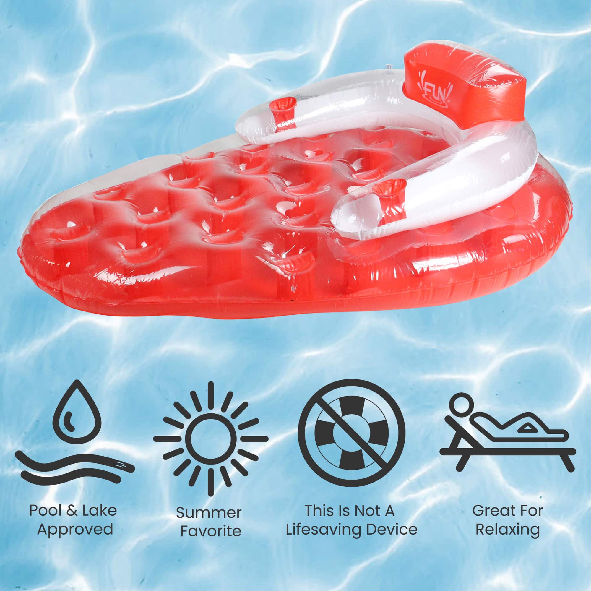 Pool Central® 65" Red & White Inflatable Strawberry Pool Water Lounge Float