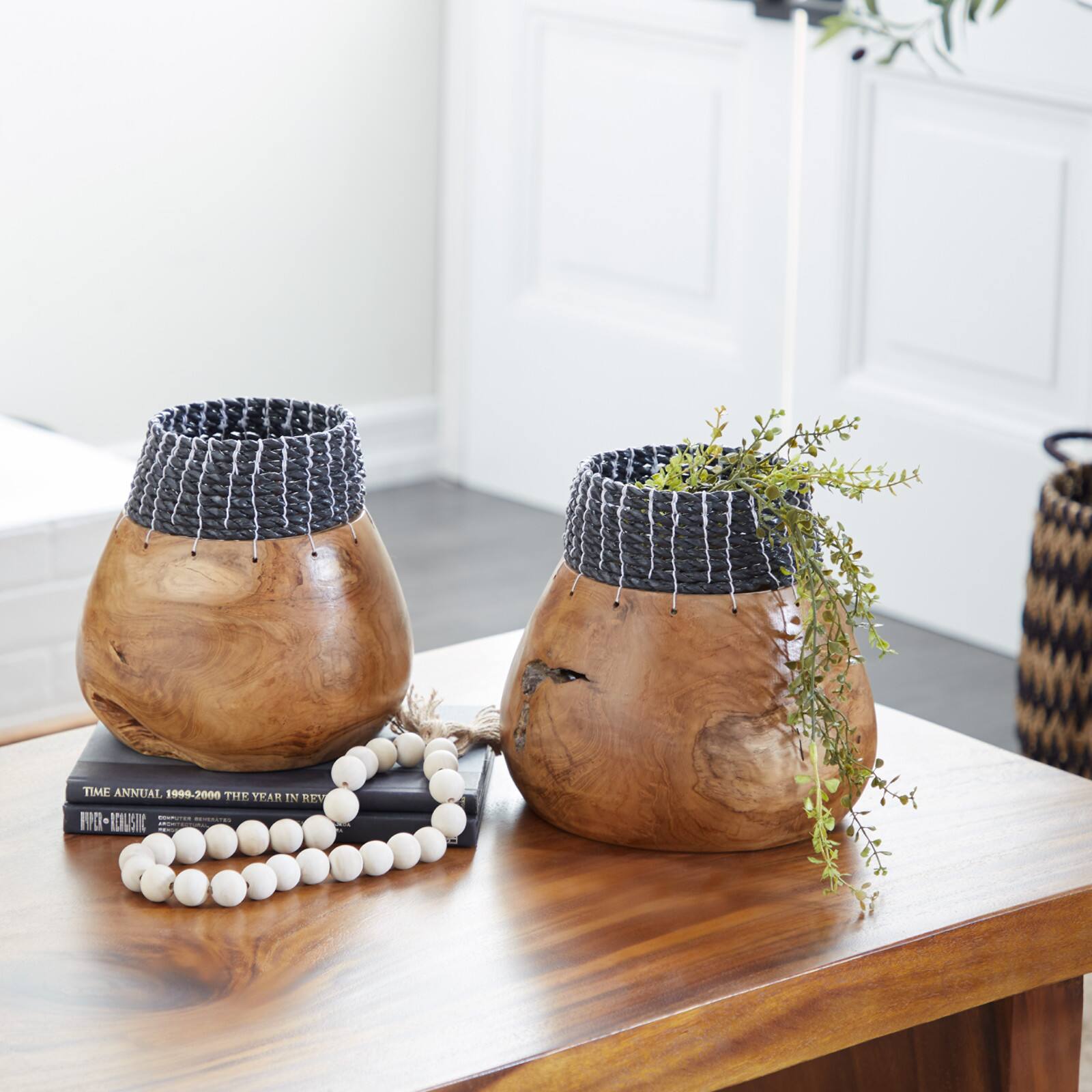 Set of 2" Black Teak Wood Natural Decorative Bowls 10", 9"