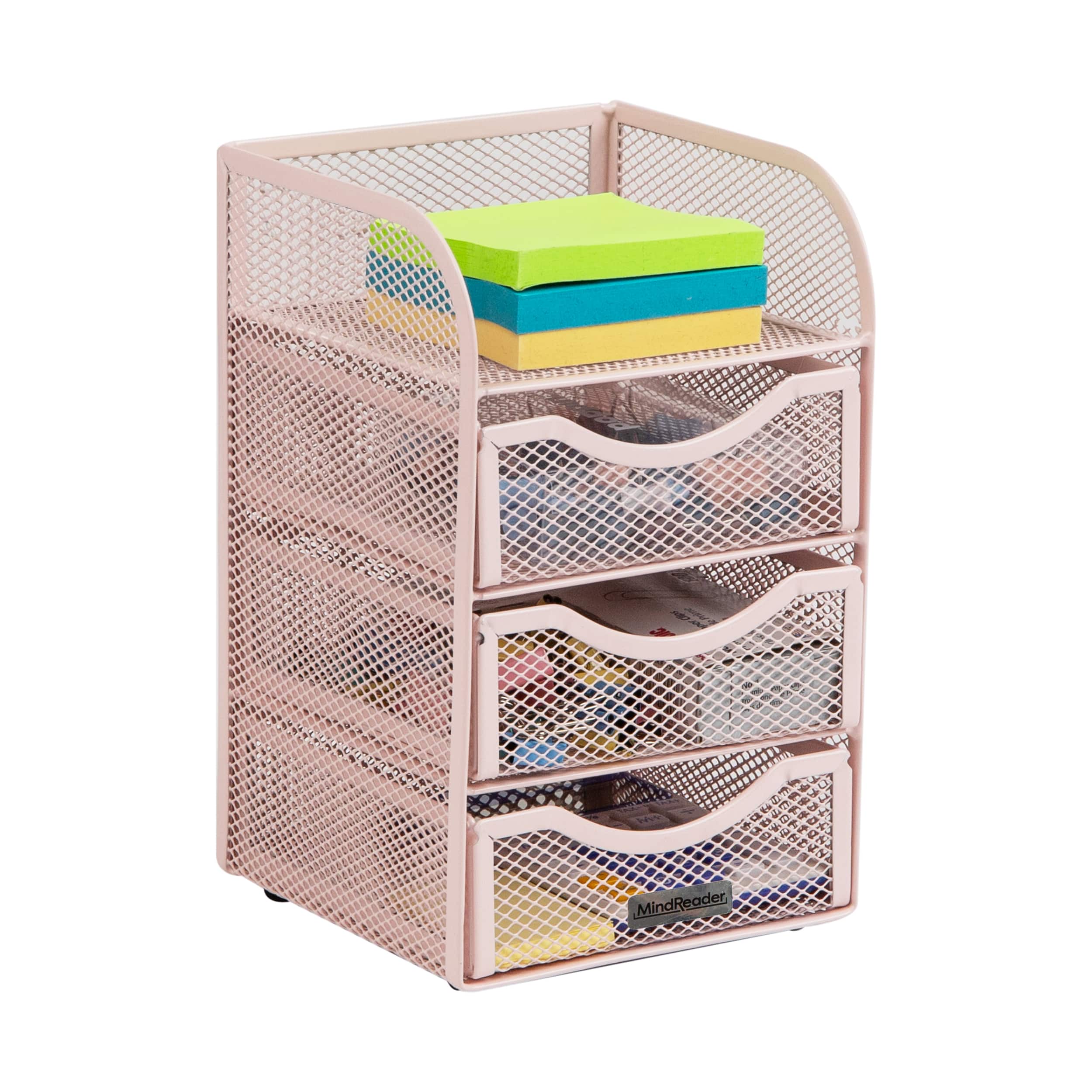 Mind Reader Pink 3 Drawers Mini Desk Office Supplies Organizer