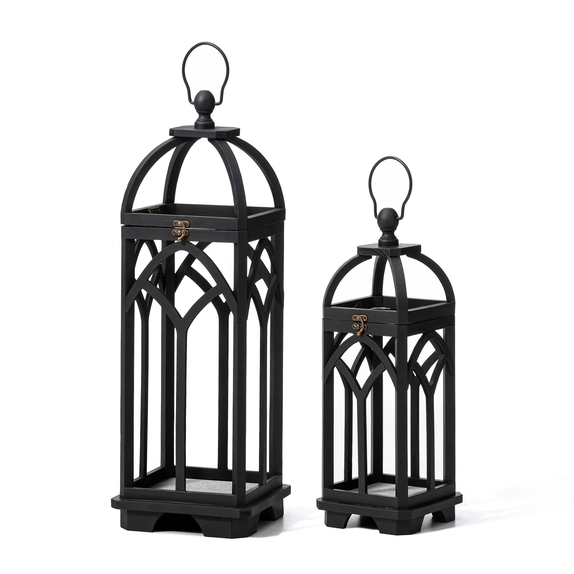 Glitzhome® Black Farmhouse Church Window Wood & Metal Lanterns Set