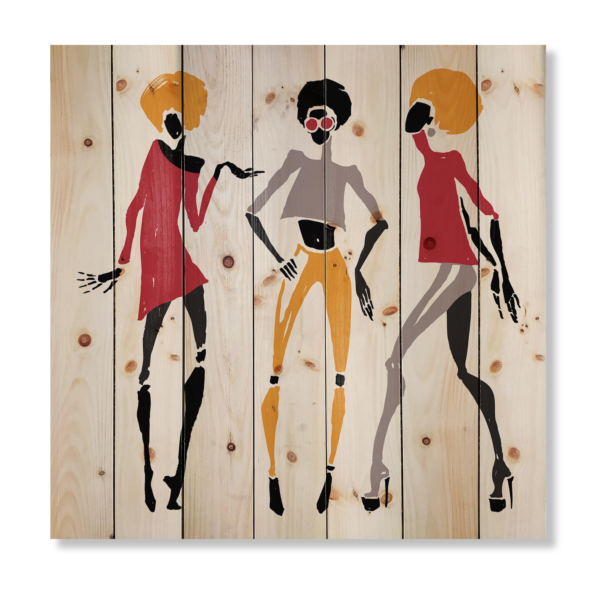 Designart - African American Women Silhouettes I - Modern Print on Natural Pine Wood