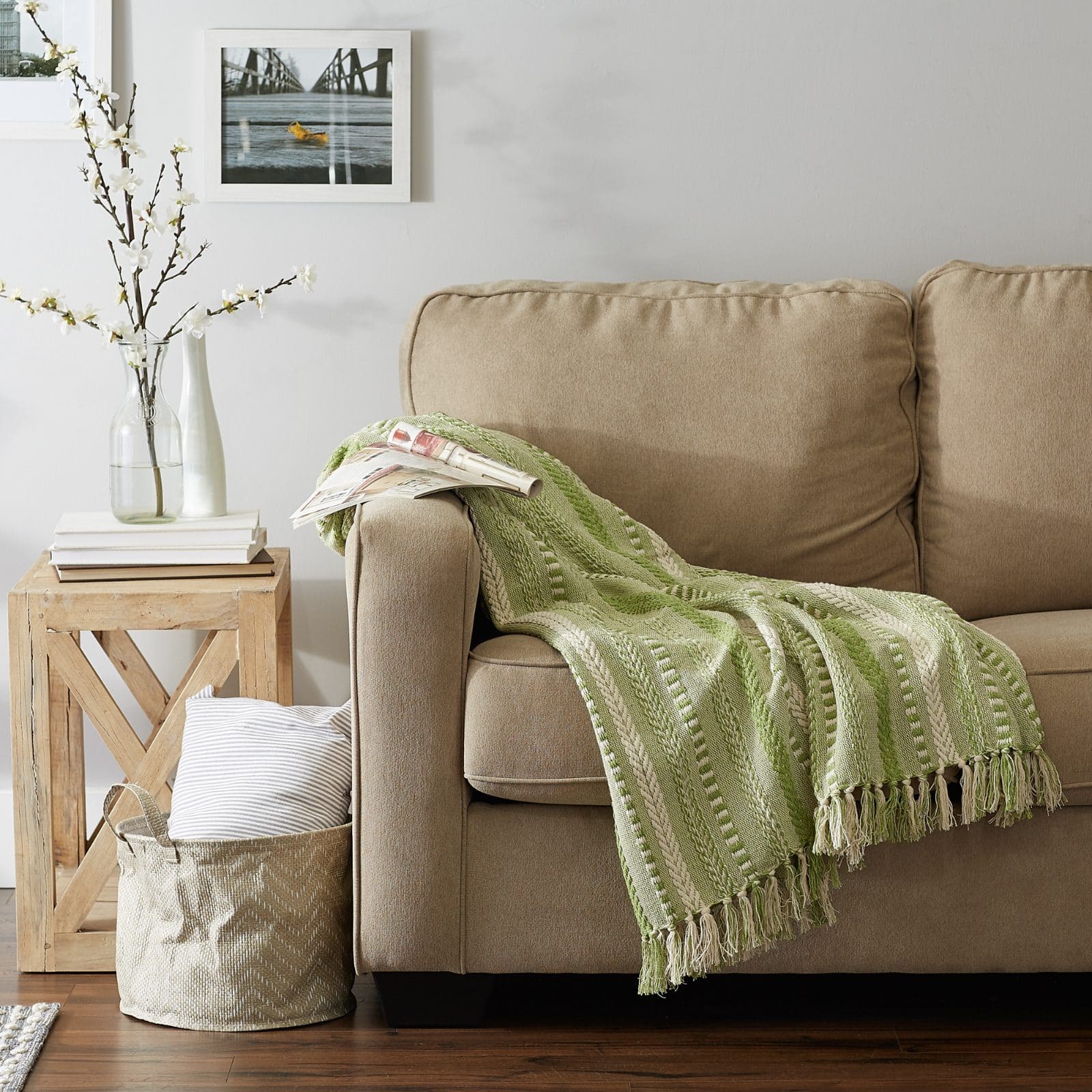 DII® Antique Green Braided Stripe Throw