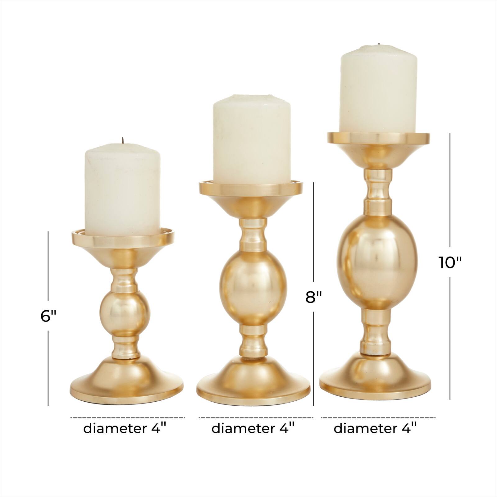 Set of 3 Gold Aluminum Transitional Candle Holders, 10" x 4" x 4"