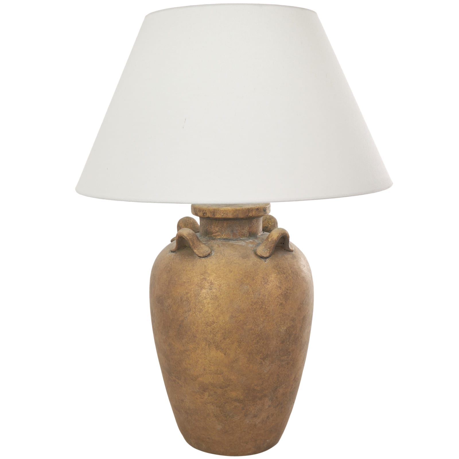 28" Brown Ceramic Distressed Antique Style Pot Table Lamp with Cream Linen Shade Vase