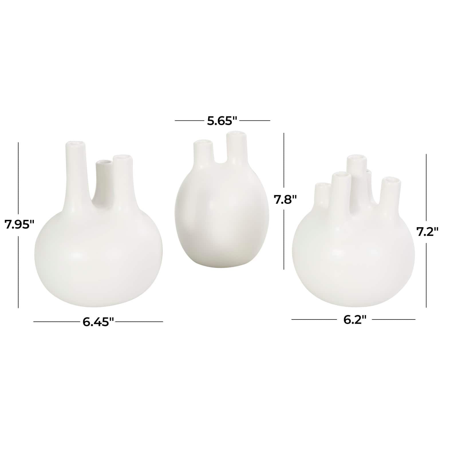 CosmoLiving by Cosmopolitan White Ceramic Round Bud Vase Set with Multiple Openings